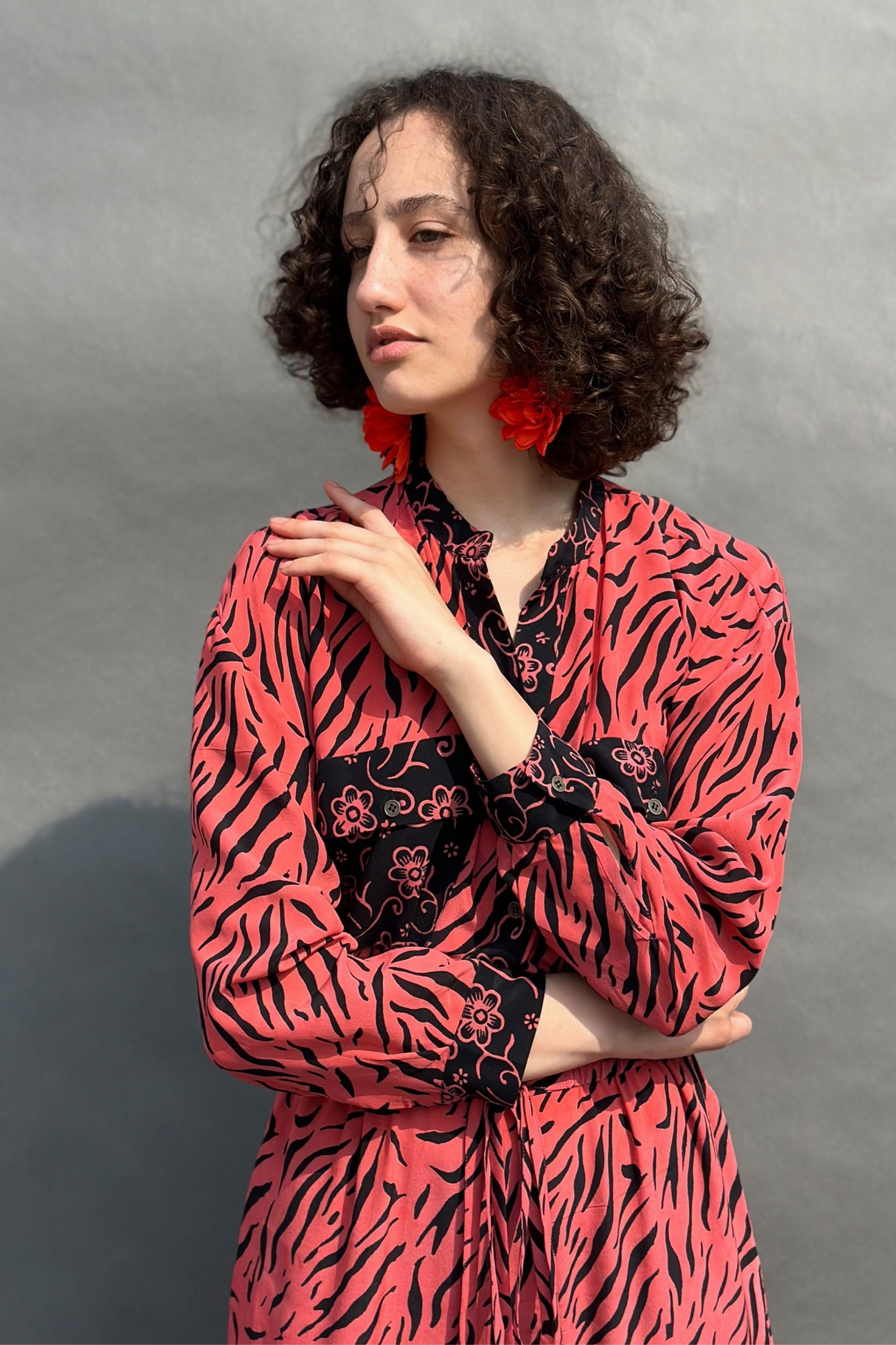 Coral & Black Floral Jumpsuit