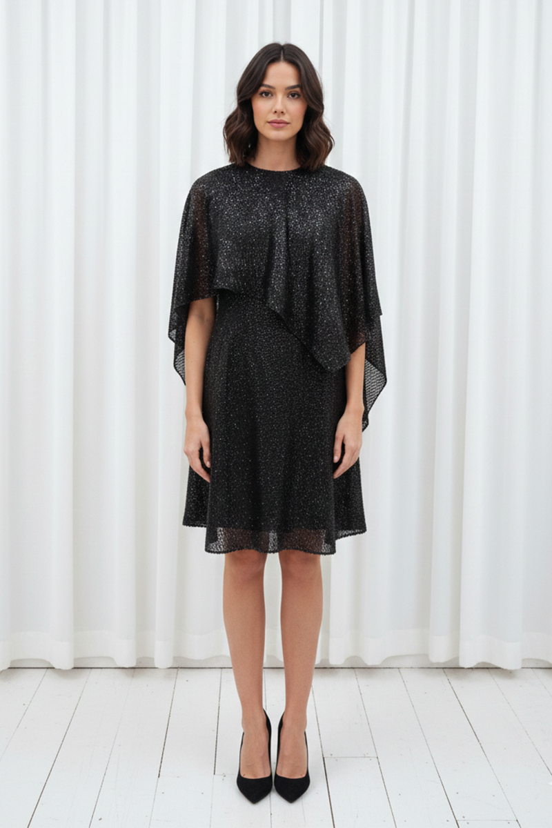 Round Neck Asym Flag Drape Dress