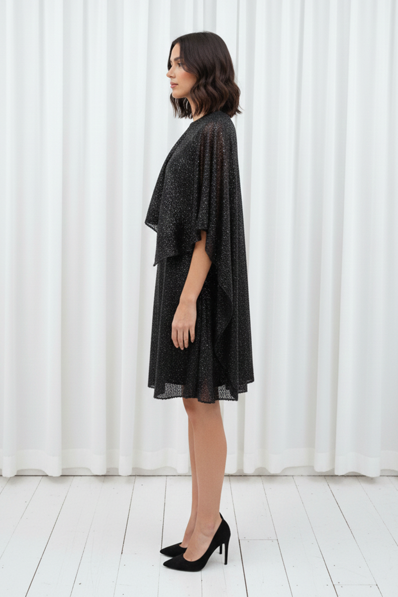 Round Neck Asym Flag Drape Dress