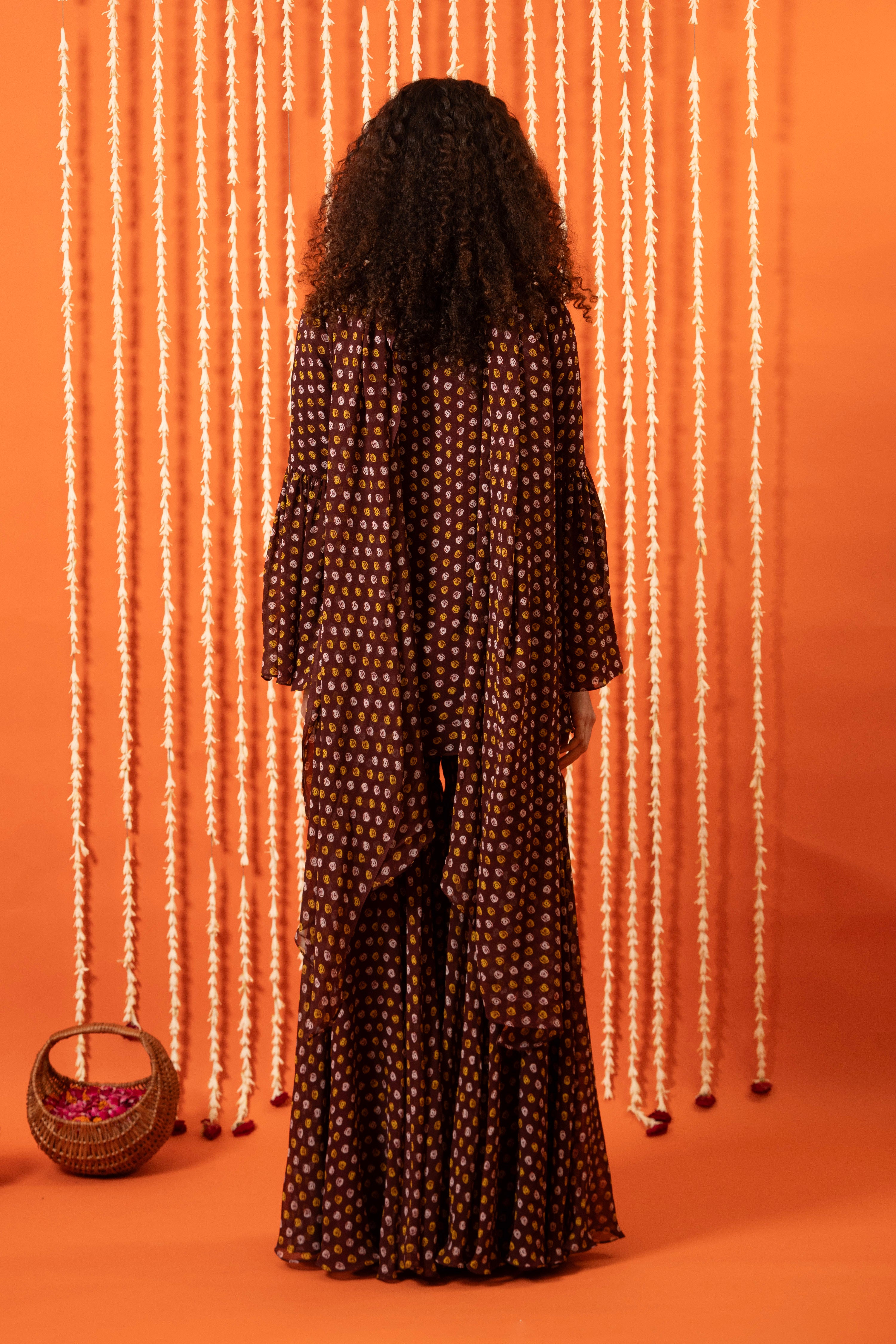 V Neck Tie Up Kurta Set