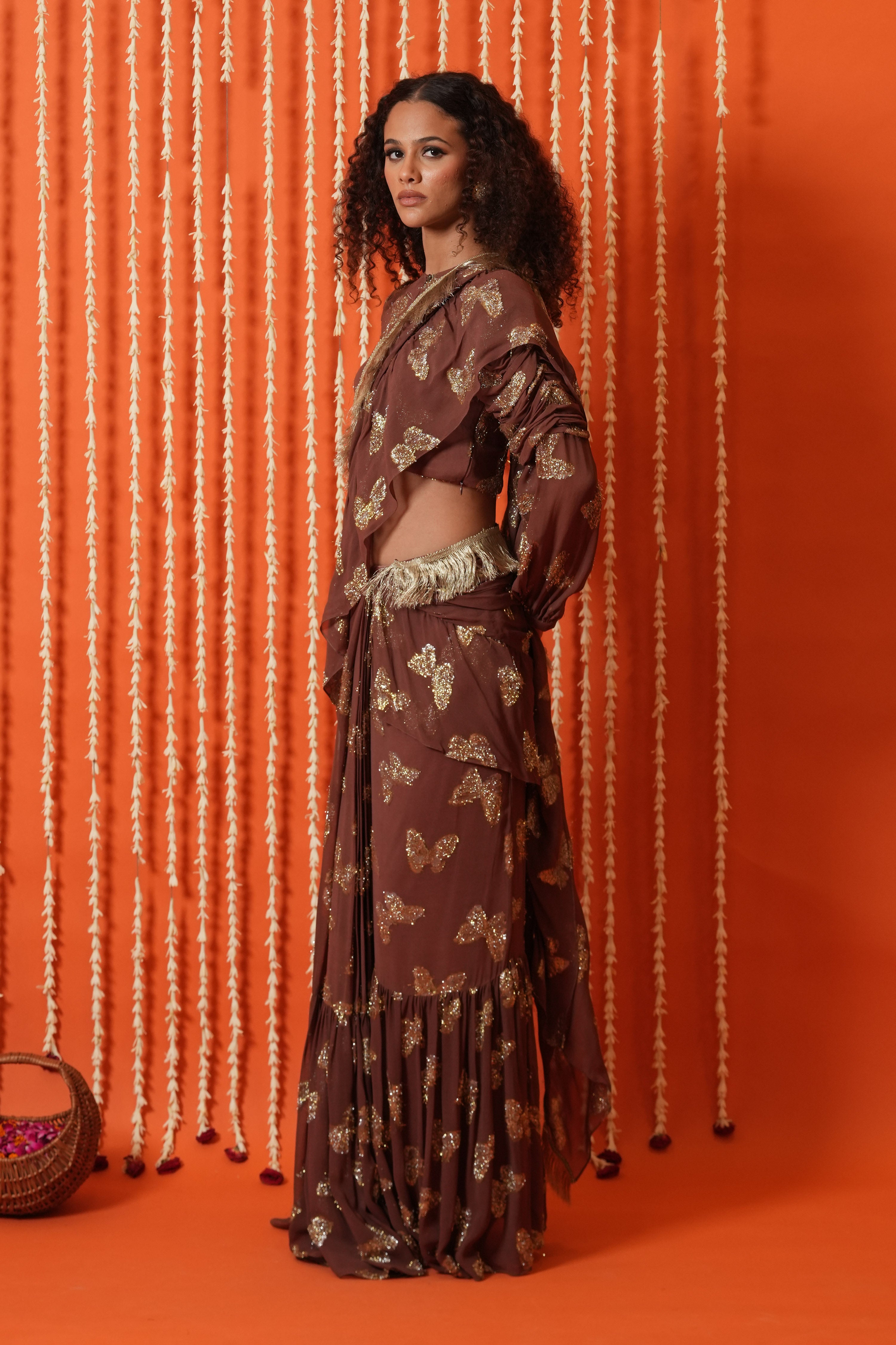 Pre Stitched Saree With Gota Fringe