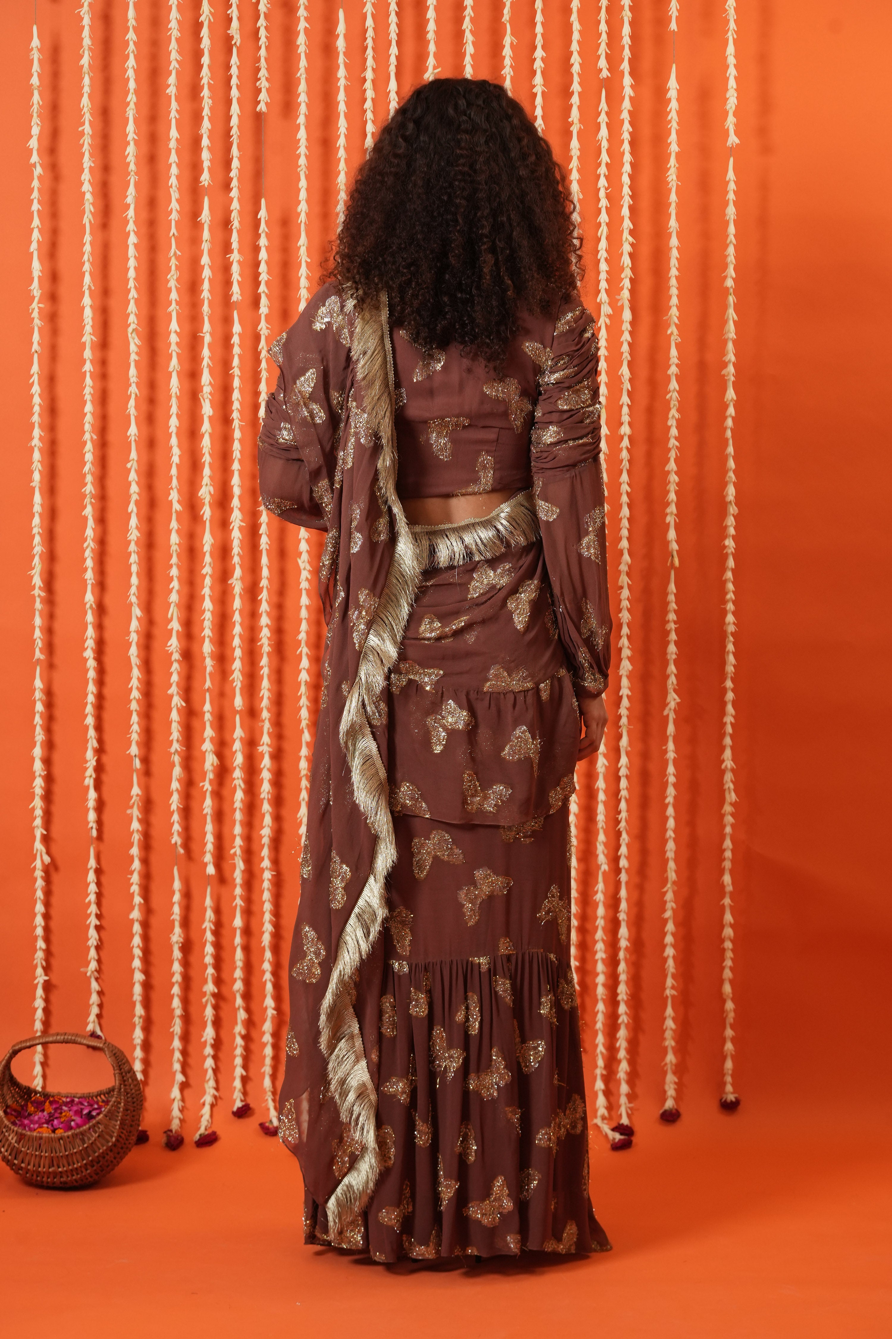 Pre Stitched Saree With Gota Fringe