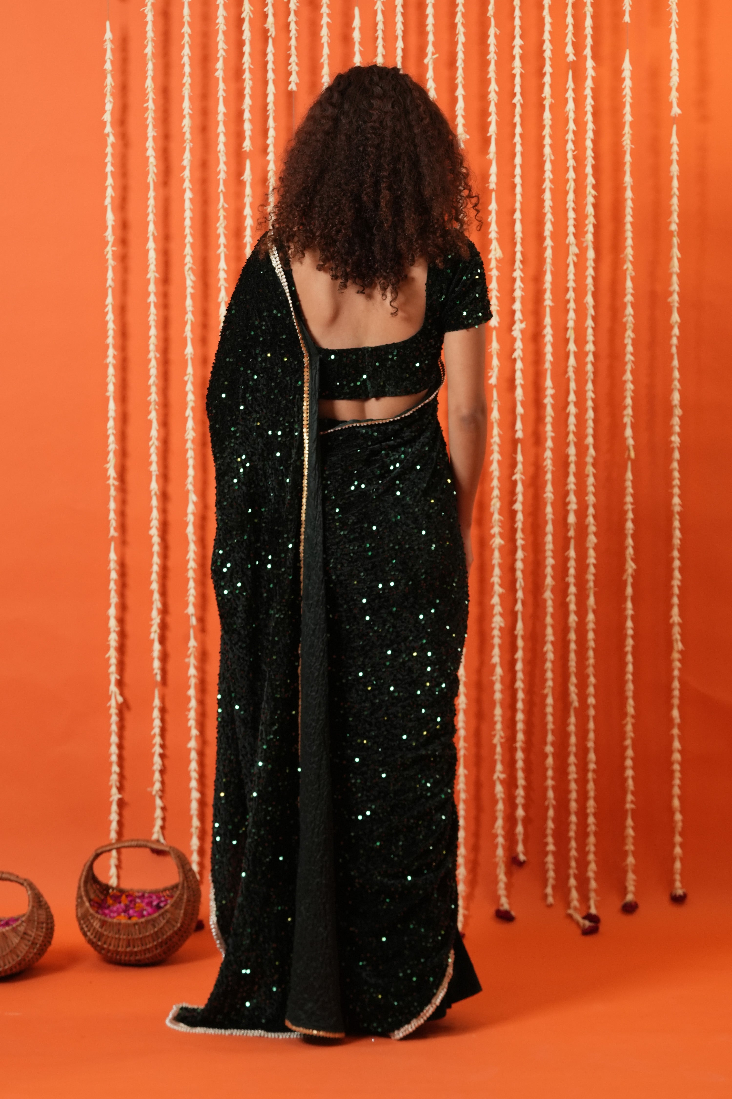 Pre Stitched Sequins & Velvet Saree