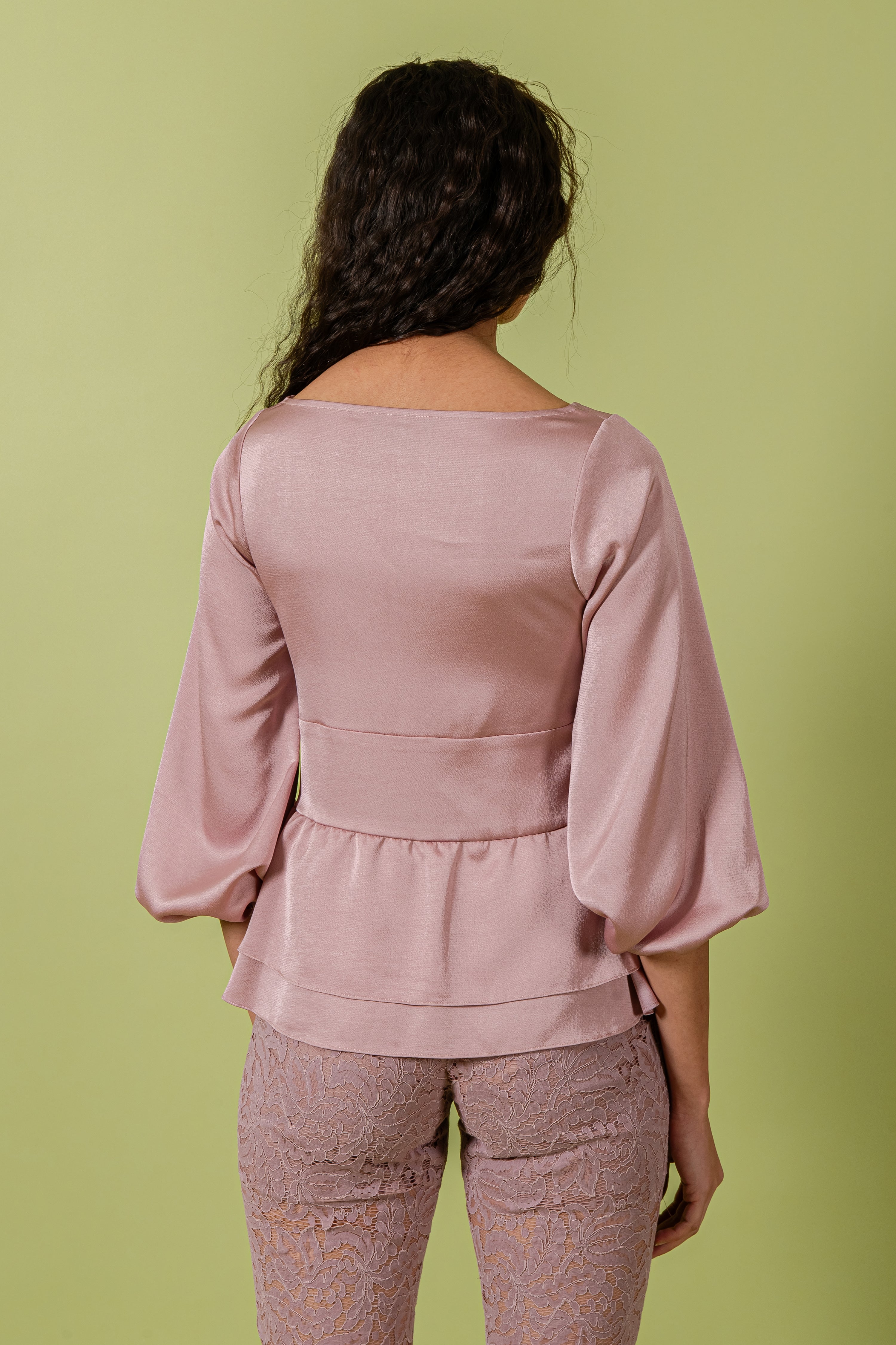 Grape Hammer Satin Top & Lace Pants Set