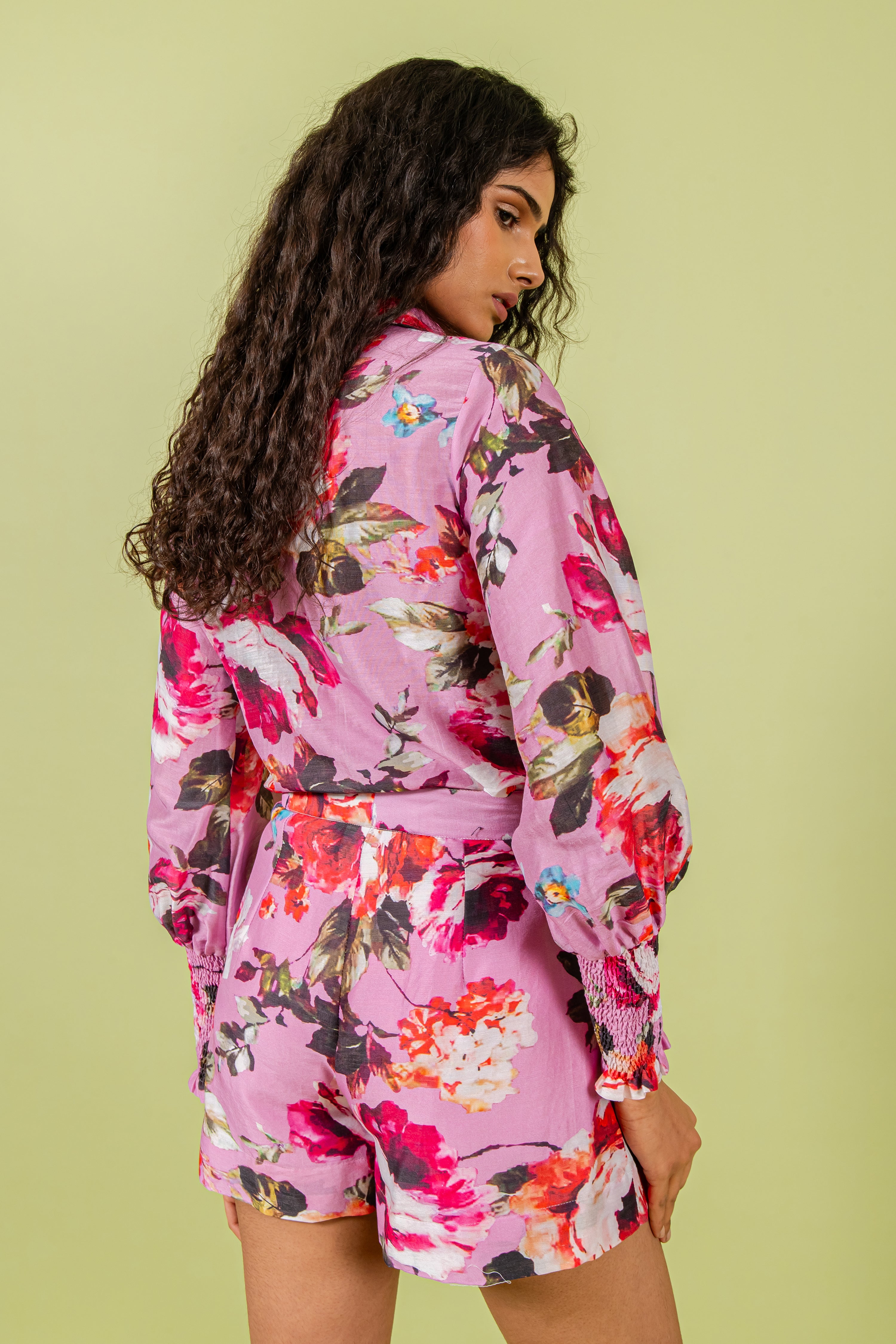 Purple Floral Print Shirt & Shorts Set