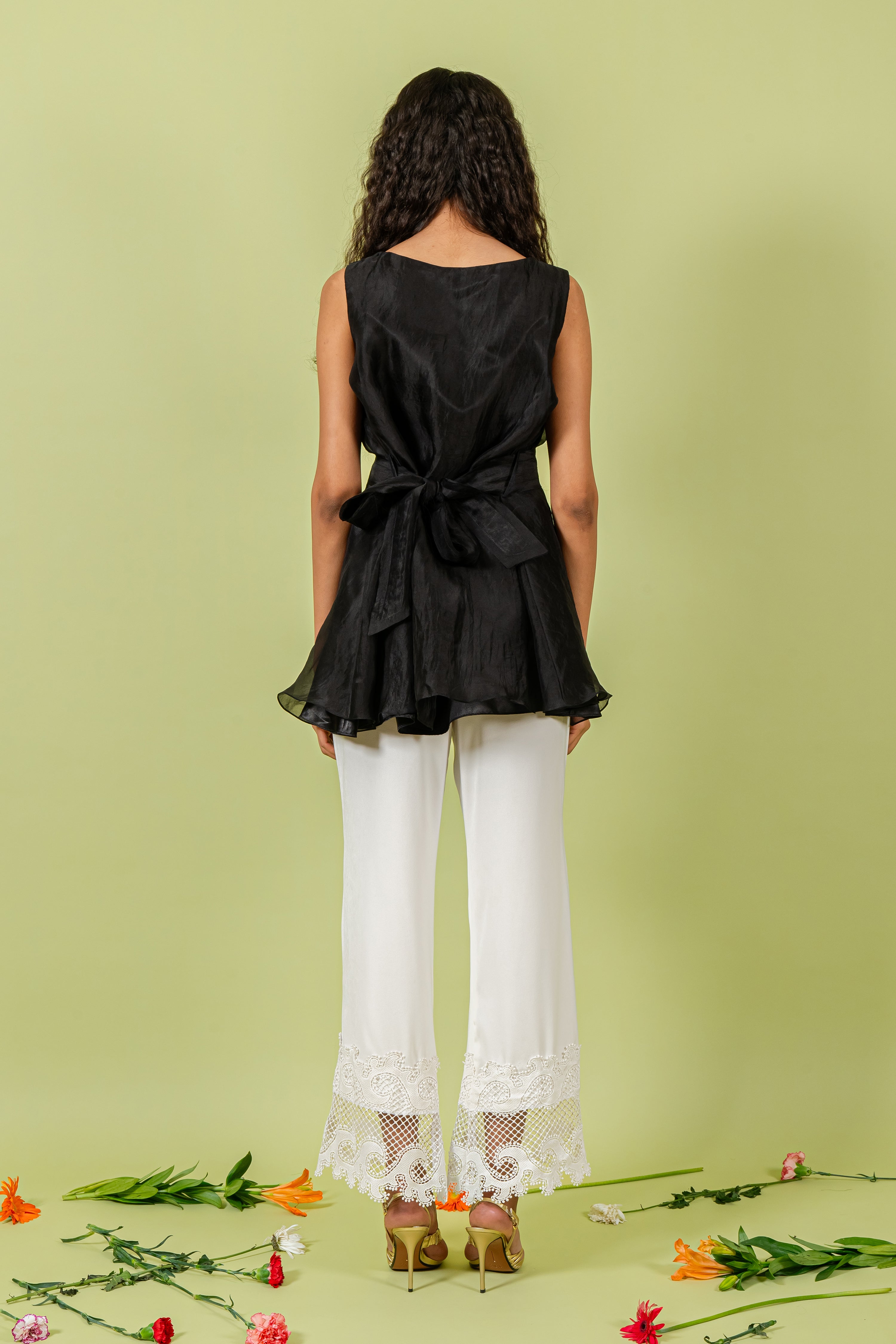 Ivory Straight Pant with Lace at Bottom