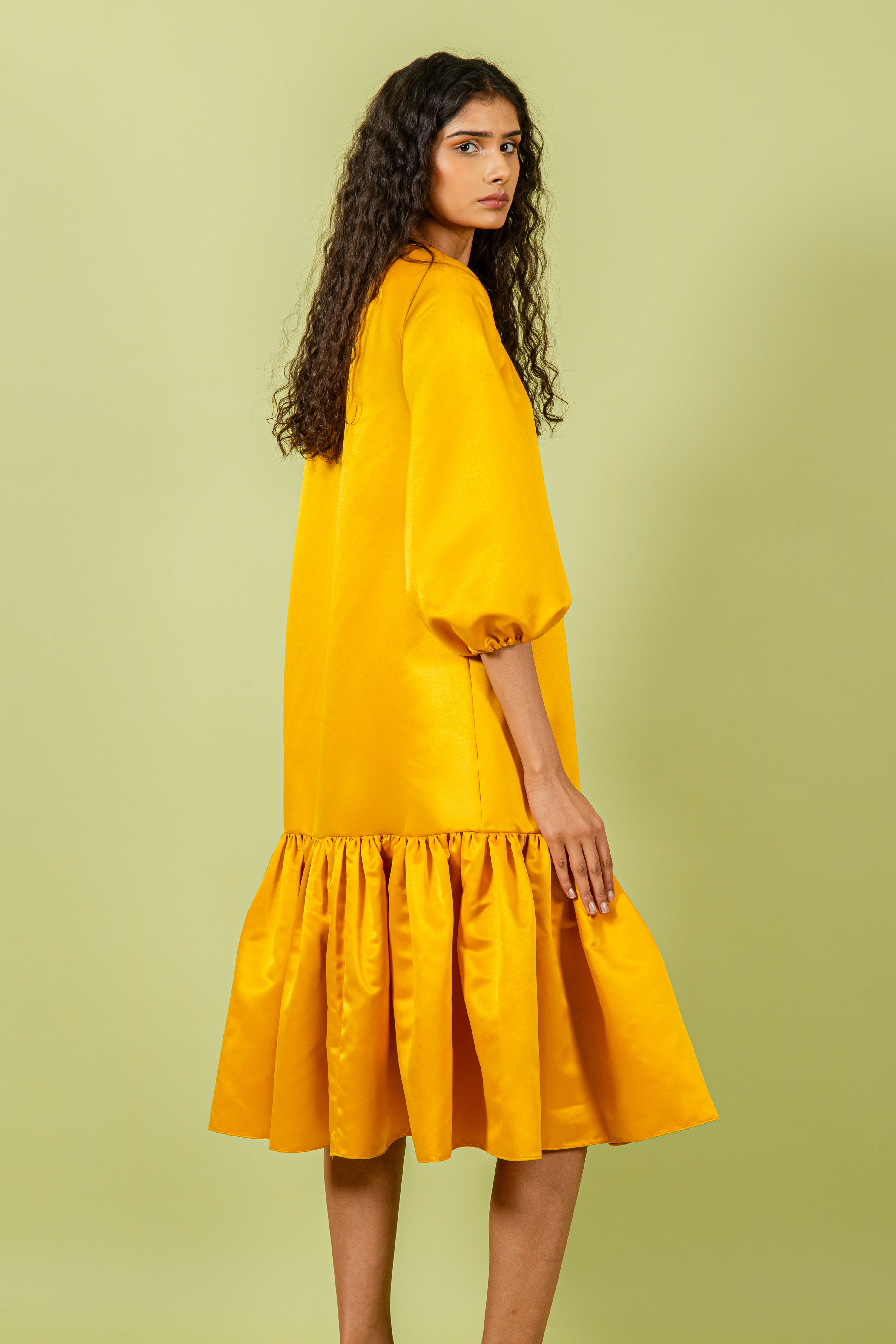 Yellow Round Neck Free Size Dress