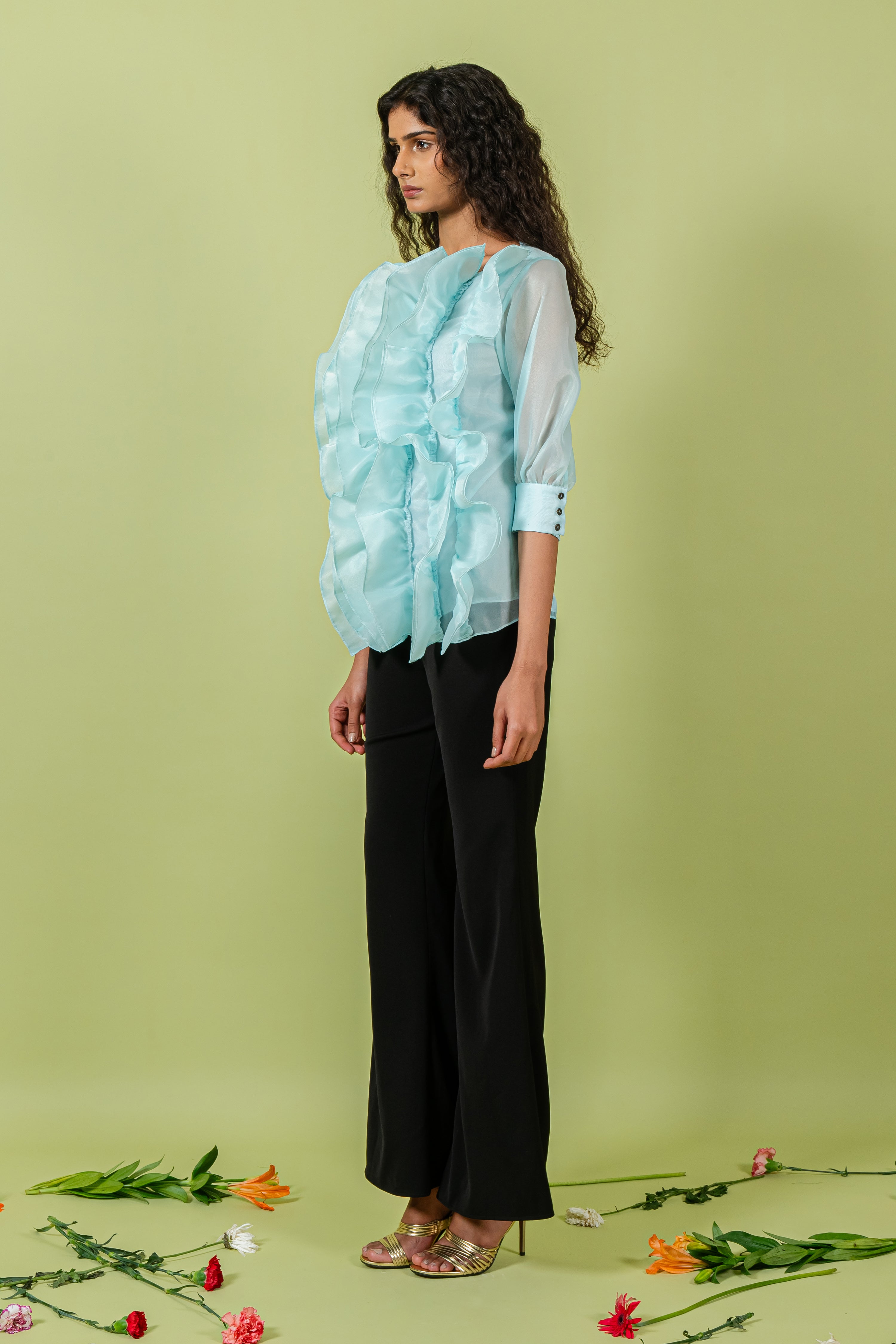 Light Teal Ruffled Body Top
