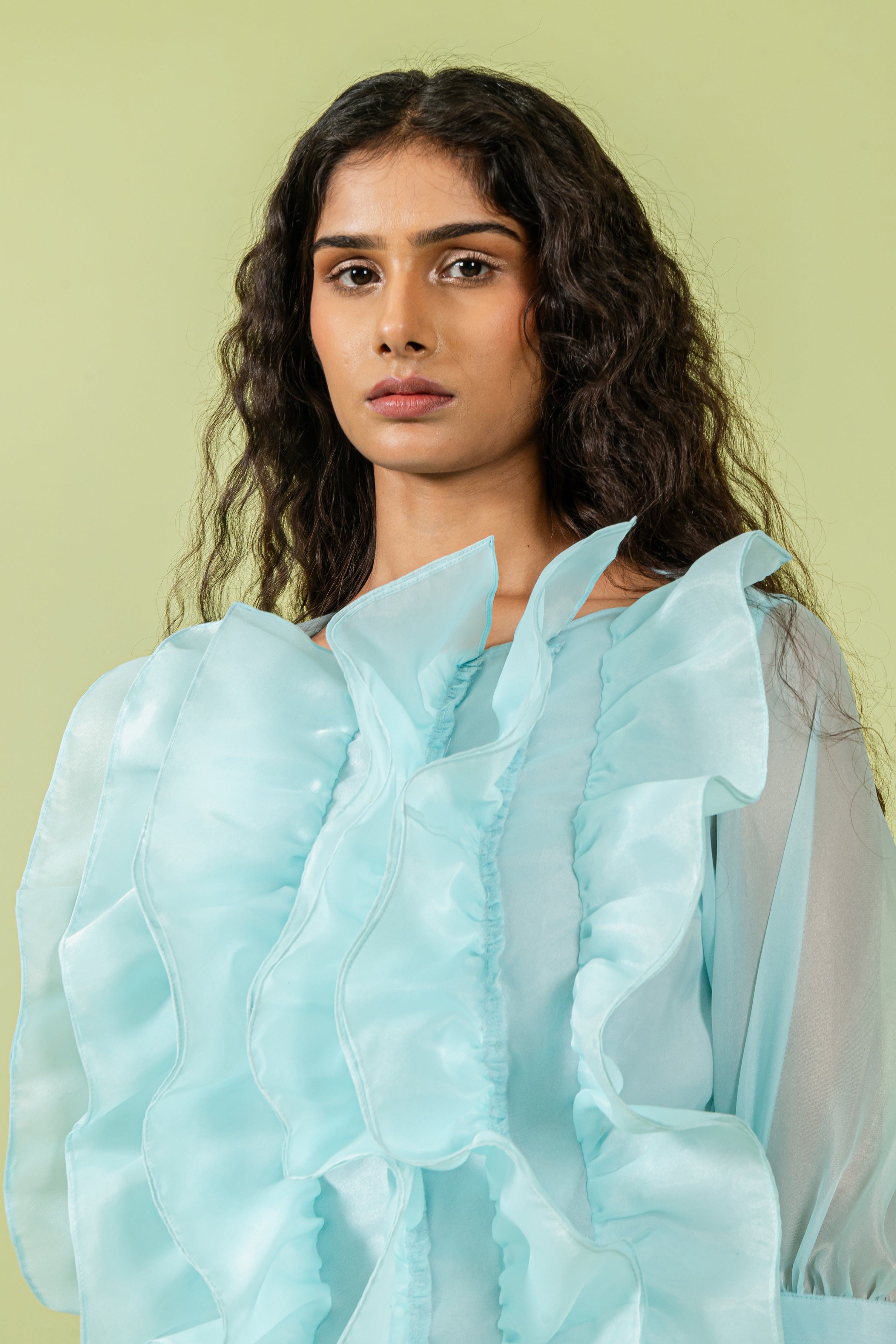 Light Teal Ruffled Body Top