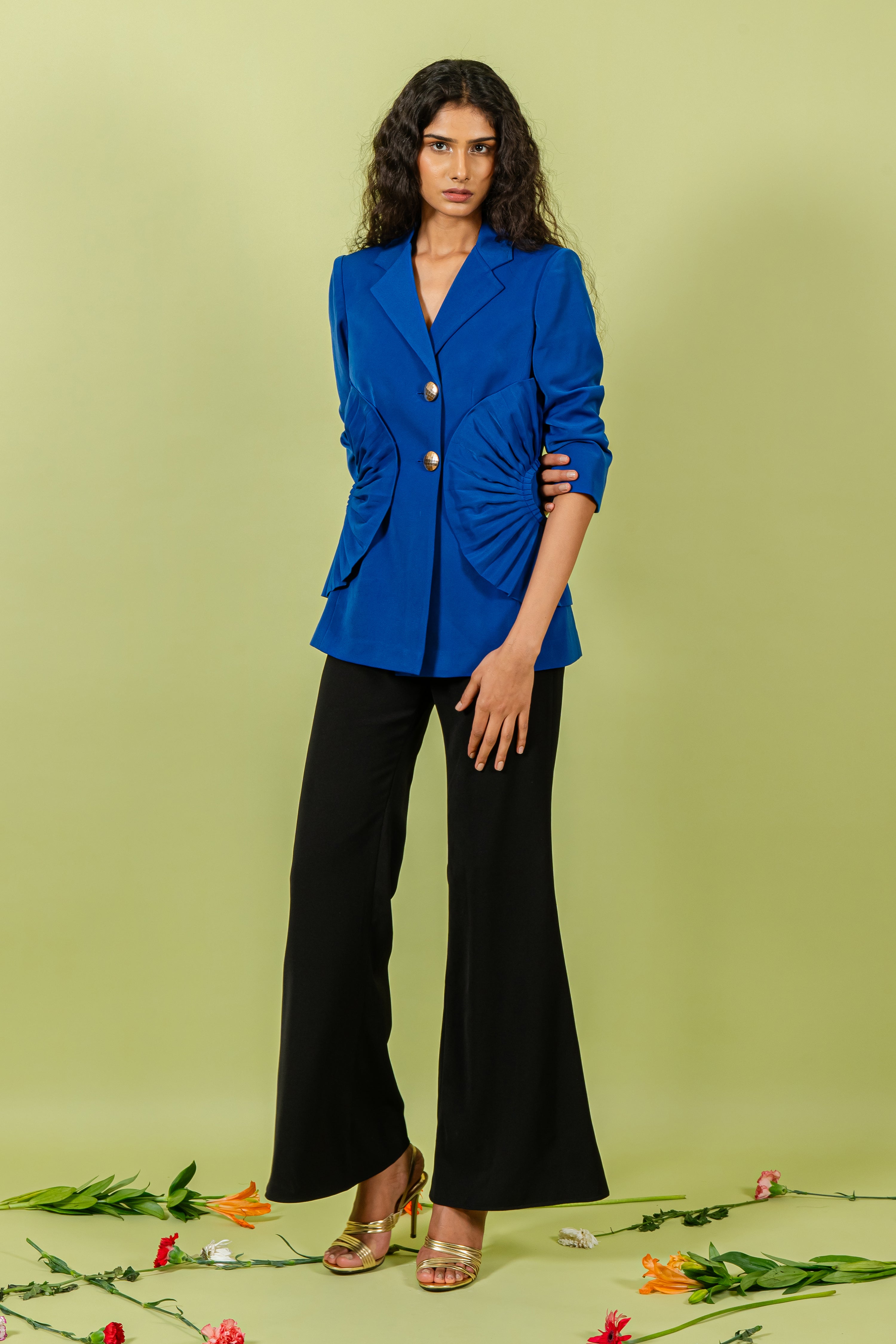 Royal Blue Blazer with Fan Pleating