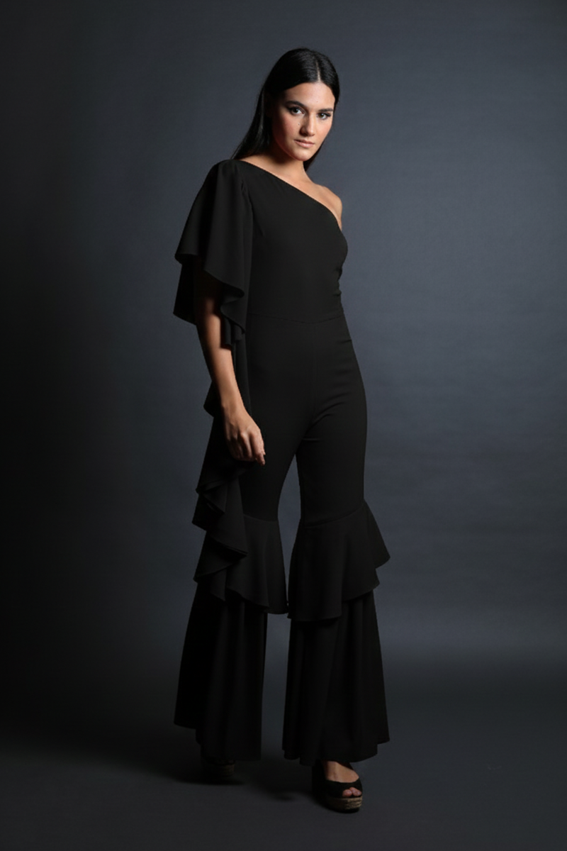 One Shoulder Ruffled Pants Jumpsuit
