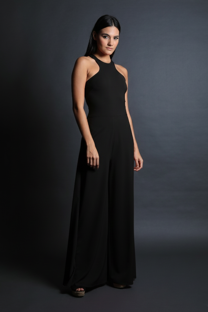 Racer Neck Criss Cross Back Jumpsuit