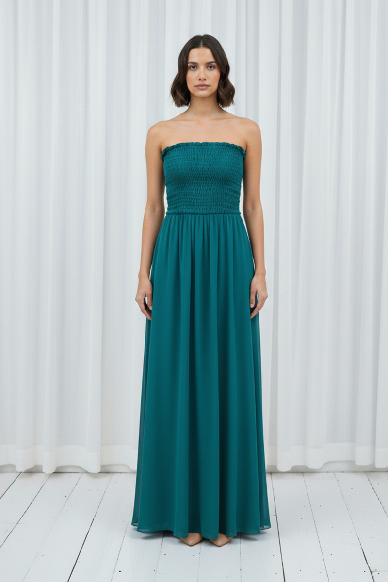 Tube Smocked Body Fit & Flare Gown