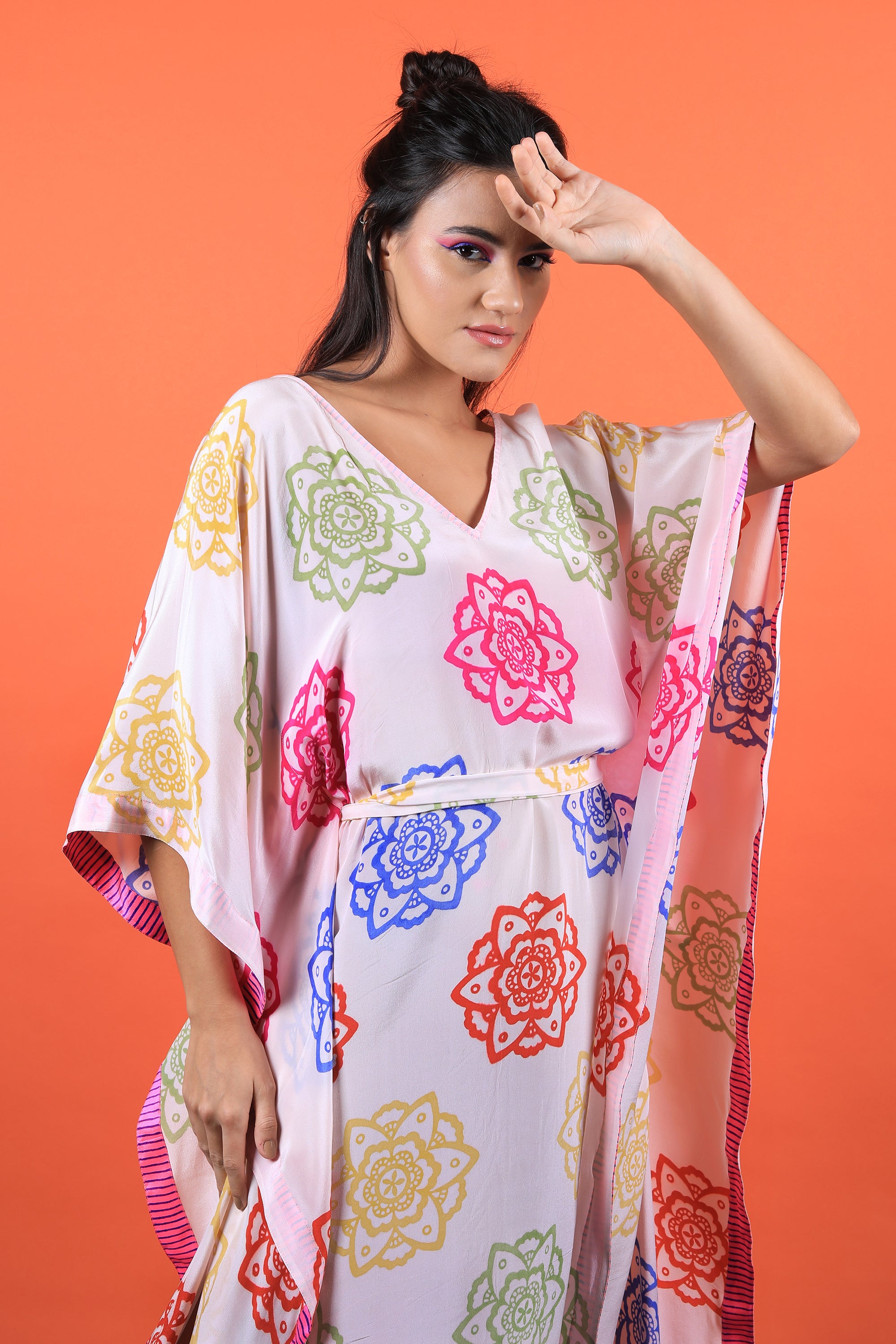 Ivory V Neck Kaftan Maxi Dress