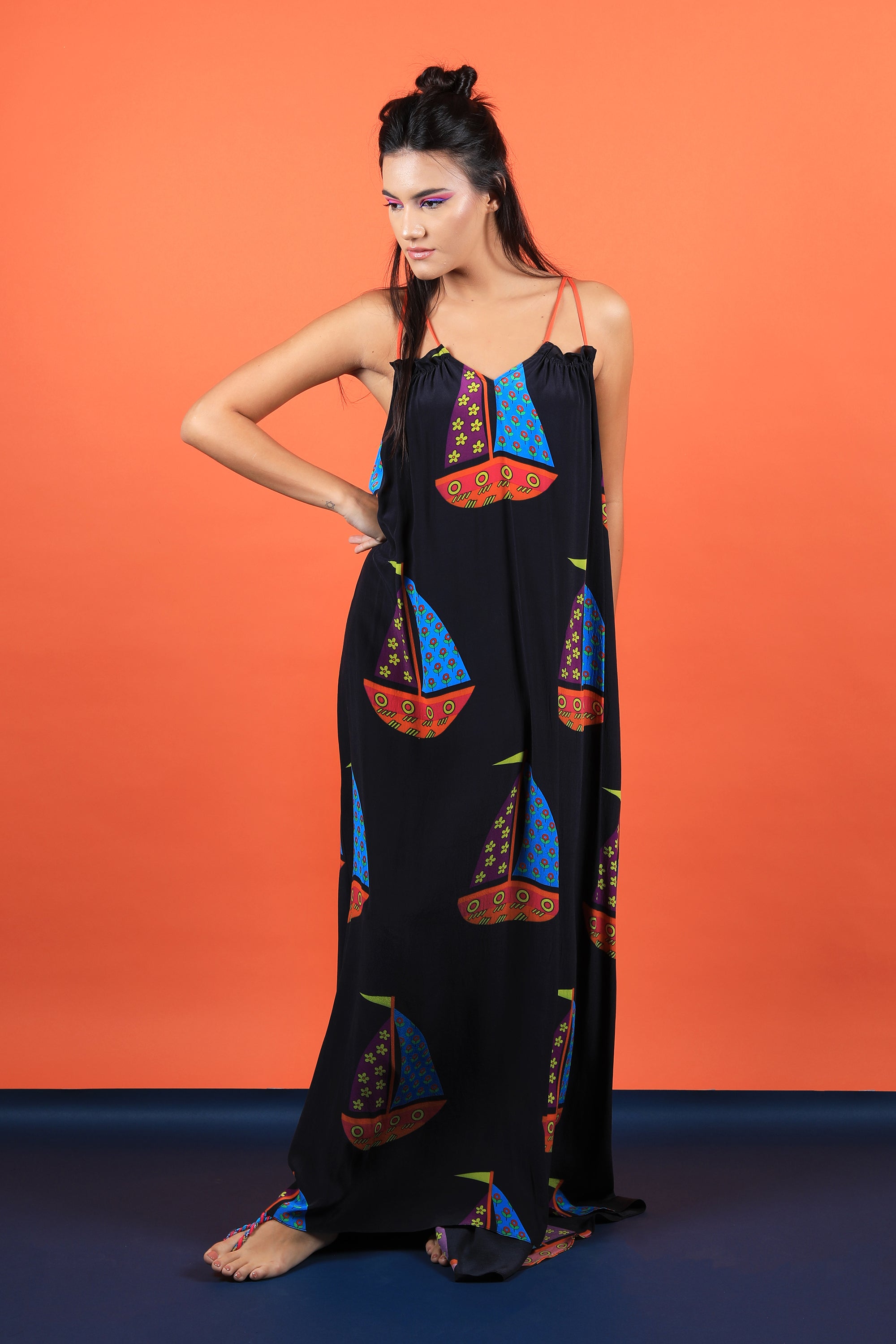 Strappy Boat Print Dress