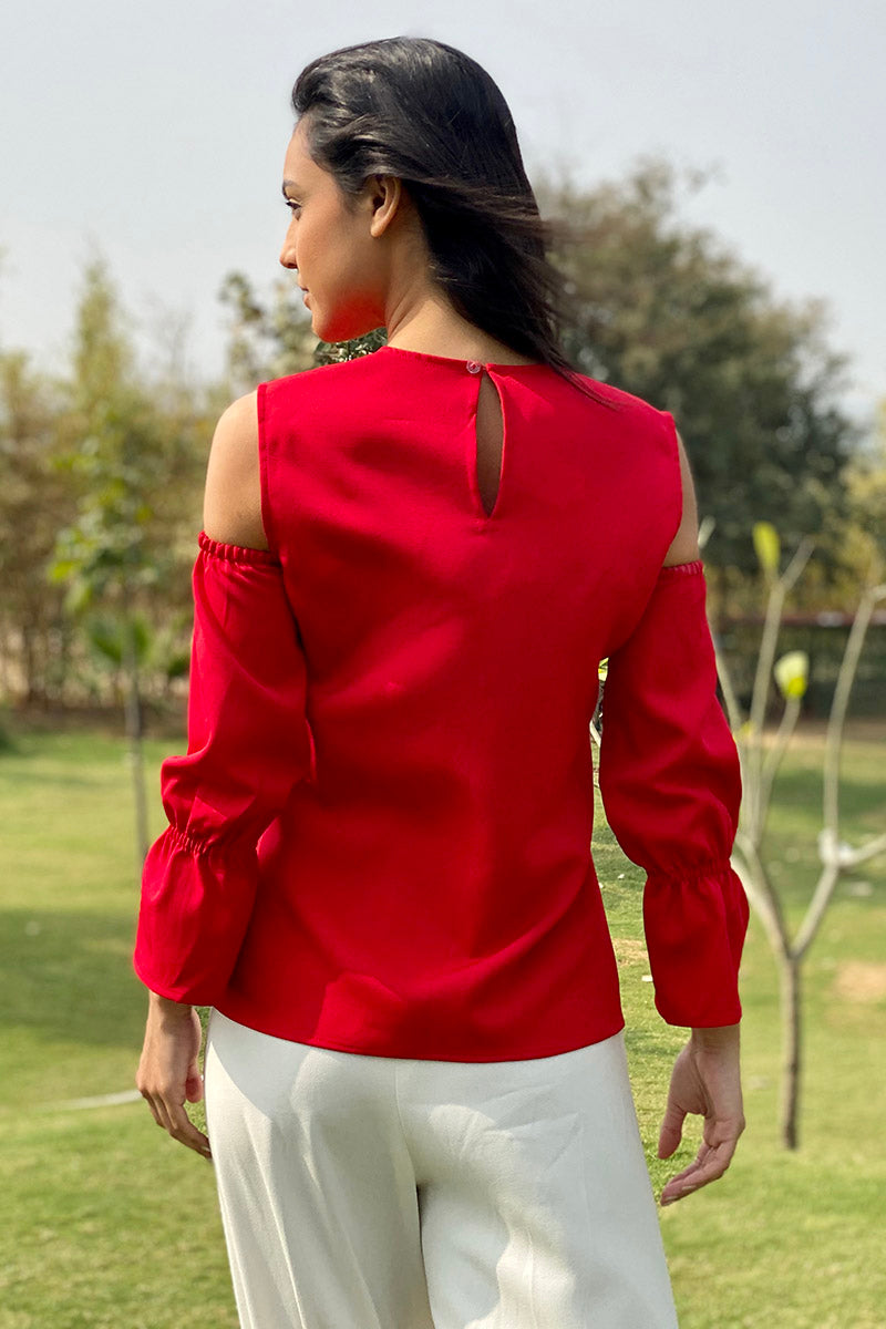 Cold Shoulder V-Neck Top