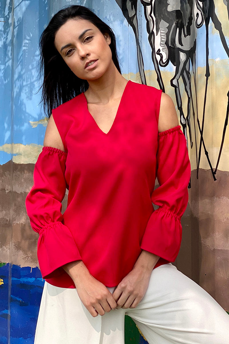 Cold Shoulder V-Neck Top
