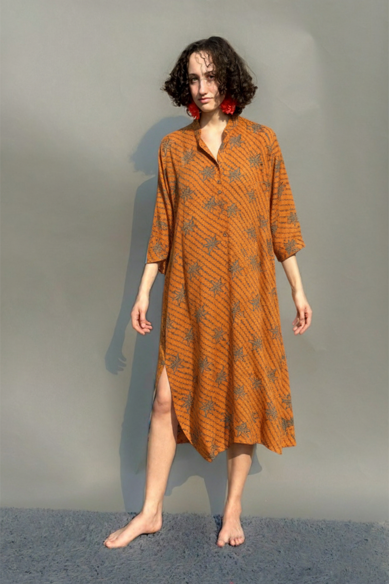 Orange Floral Shirt Dress