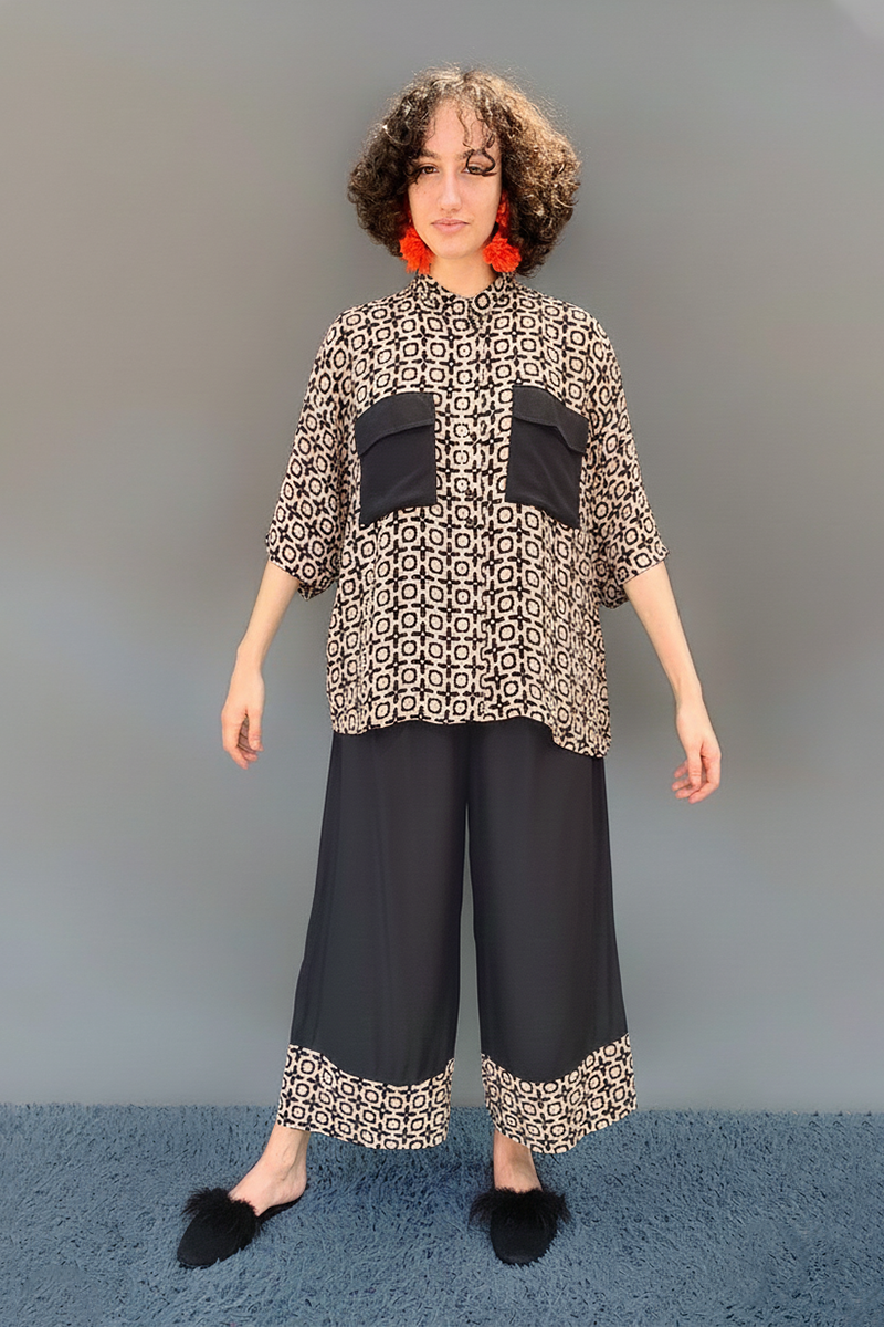 Black Honeycomb No Armhole & Wide Legged Pants