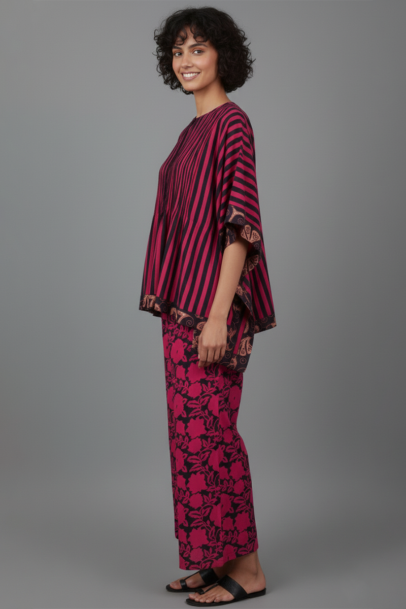 Pintucks Kaftan Top & Floral Pants