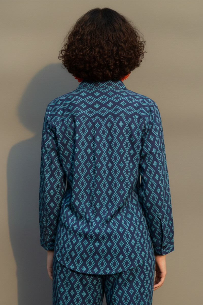 Blue Diamond Panel Mens Shirt