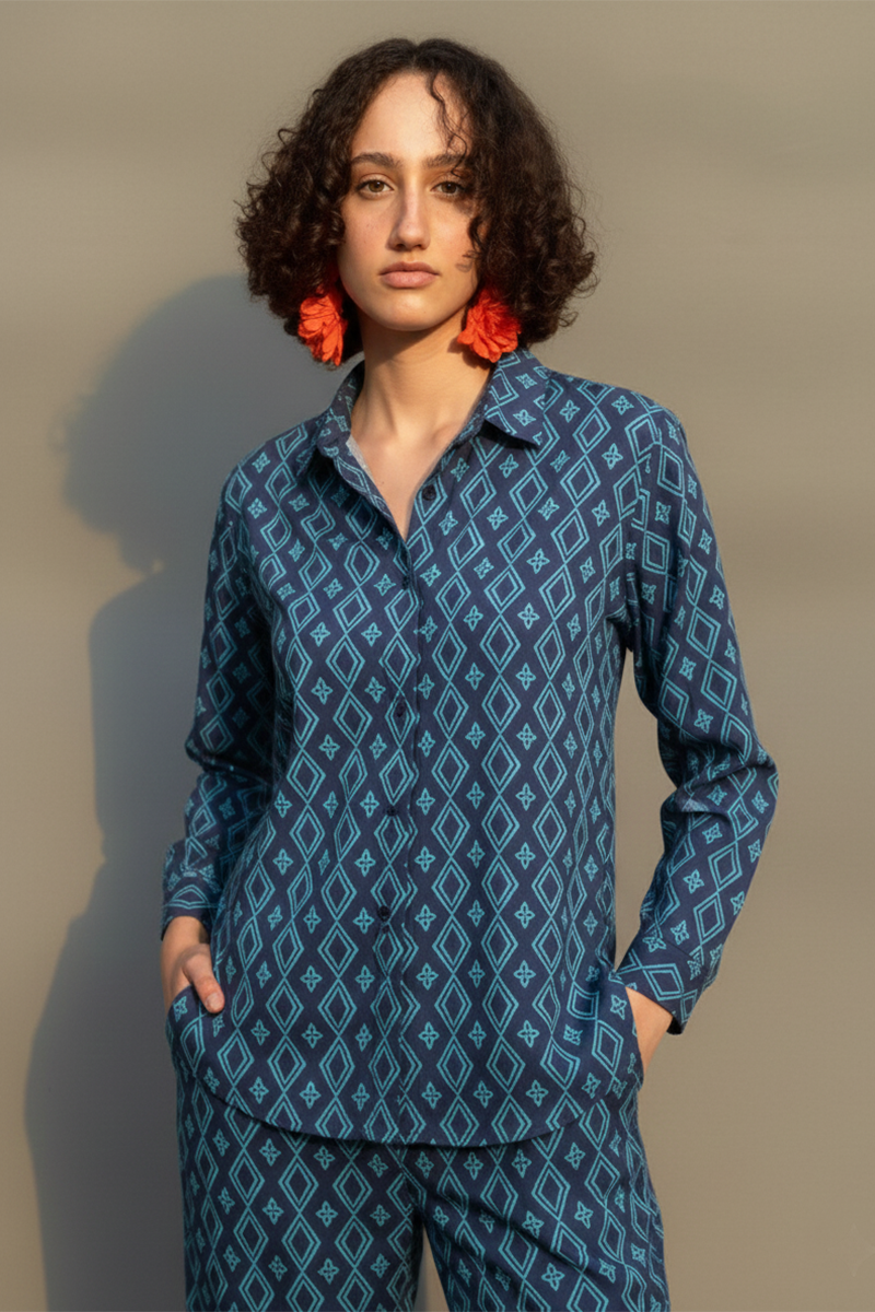 Blue Diamond Panel Mens Shirt