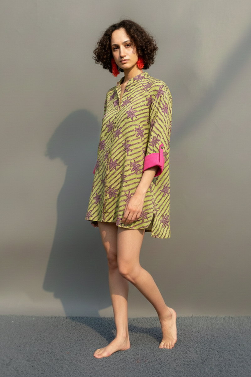 Olive Block Print Floral Shirt