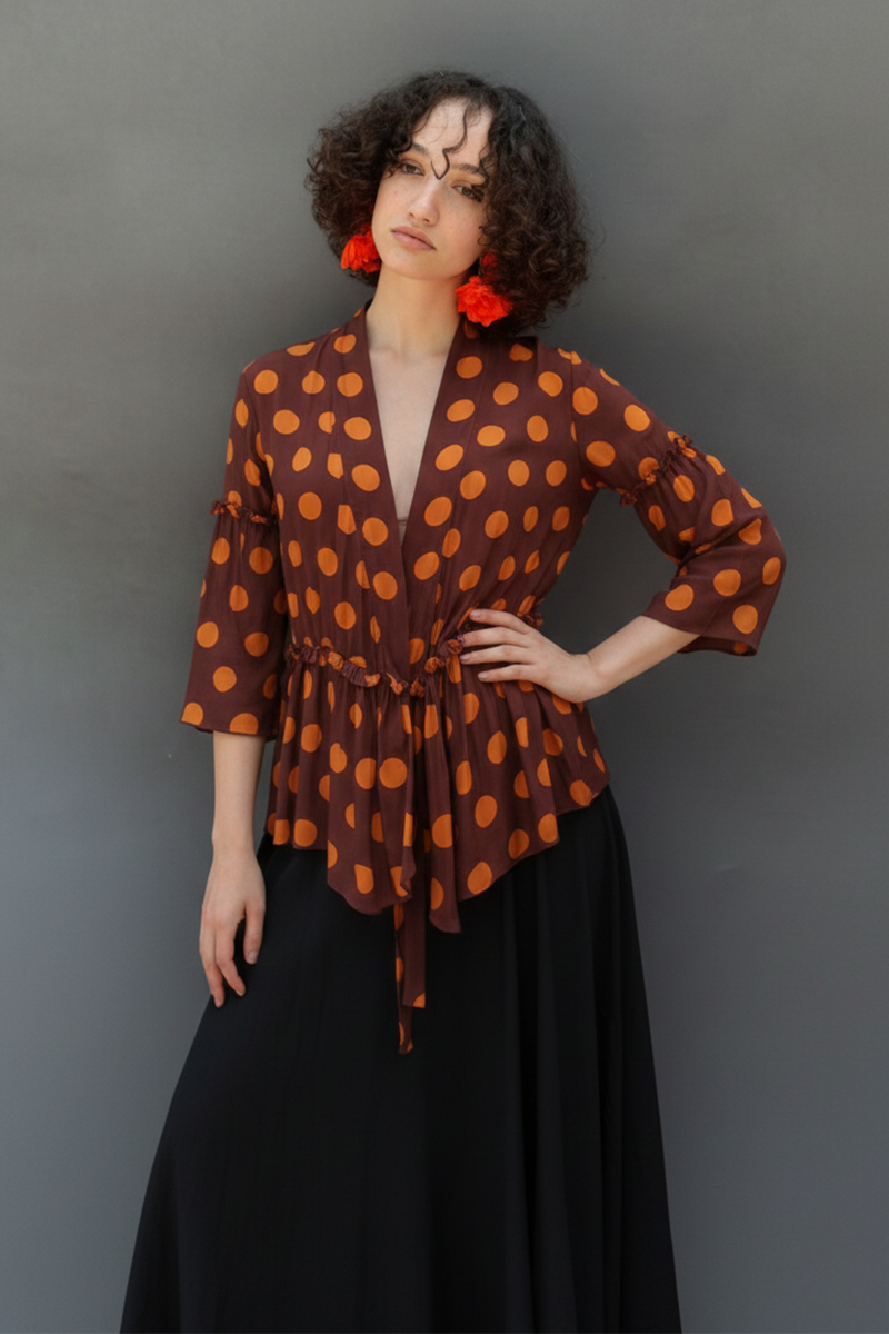 Wrap Up Top With Ruffled Hem