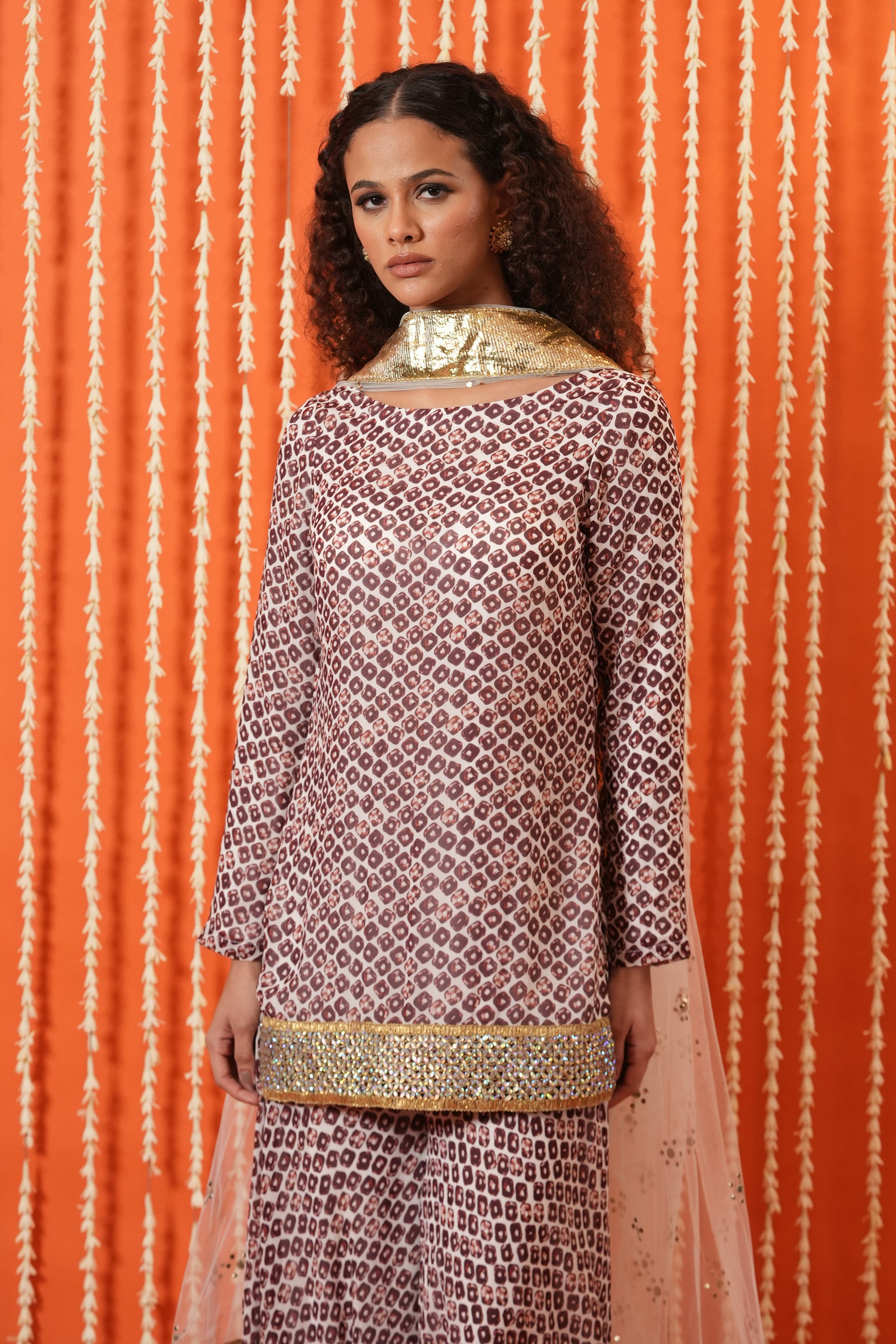 Boat Neck Backless Kurta With Flared Pants Set