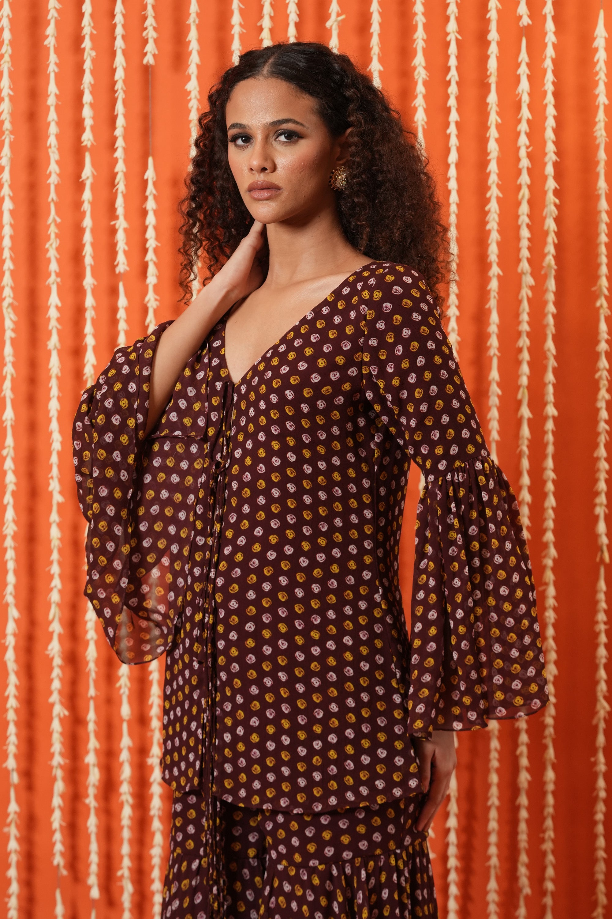 V Neck Tie Up Kurta Set