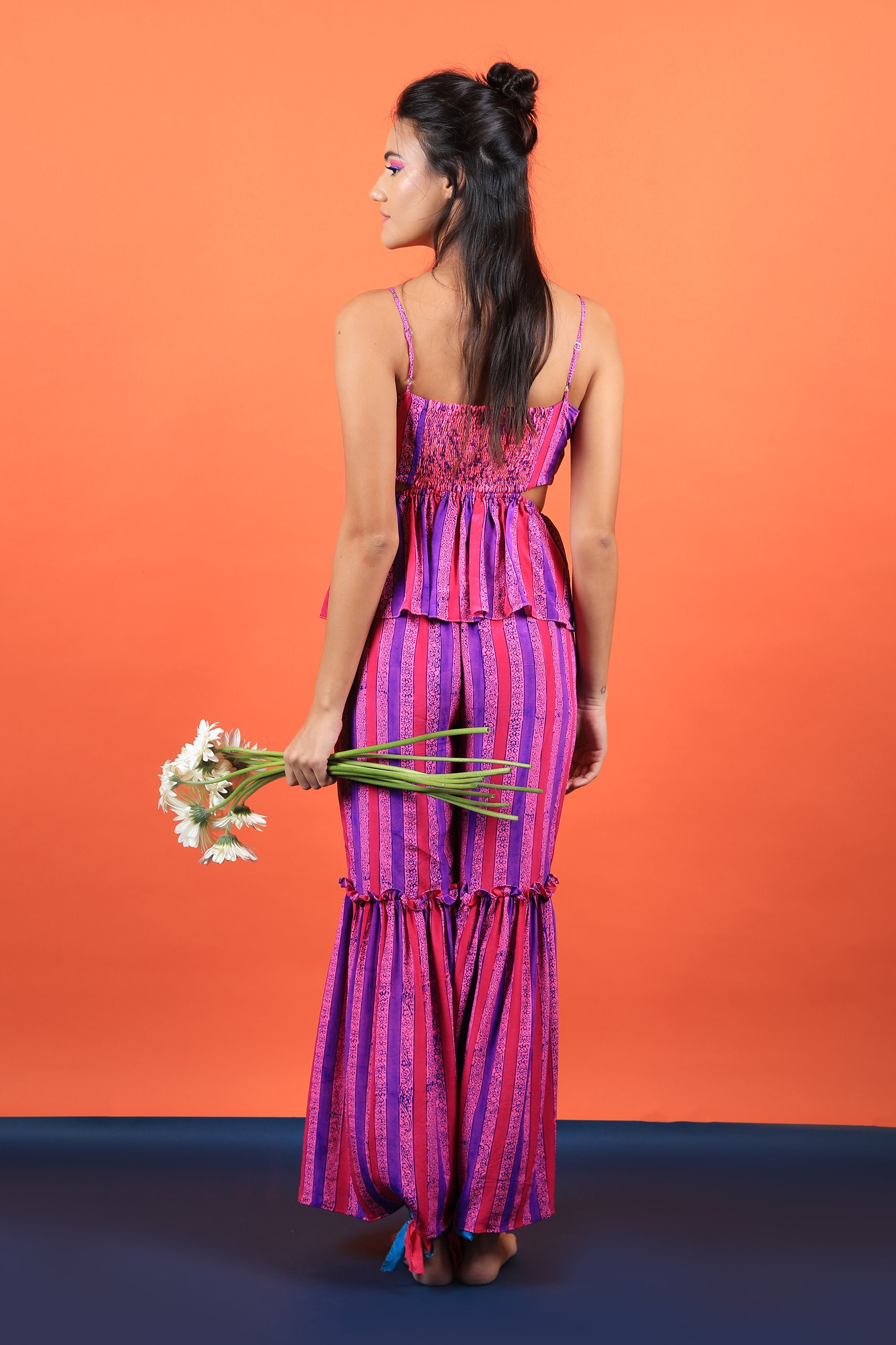 Strappy Cut Out Top With Fit & Flared Pants Set