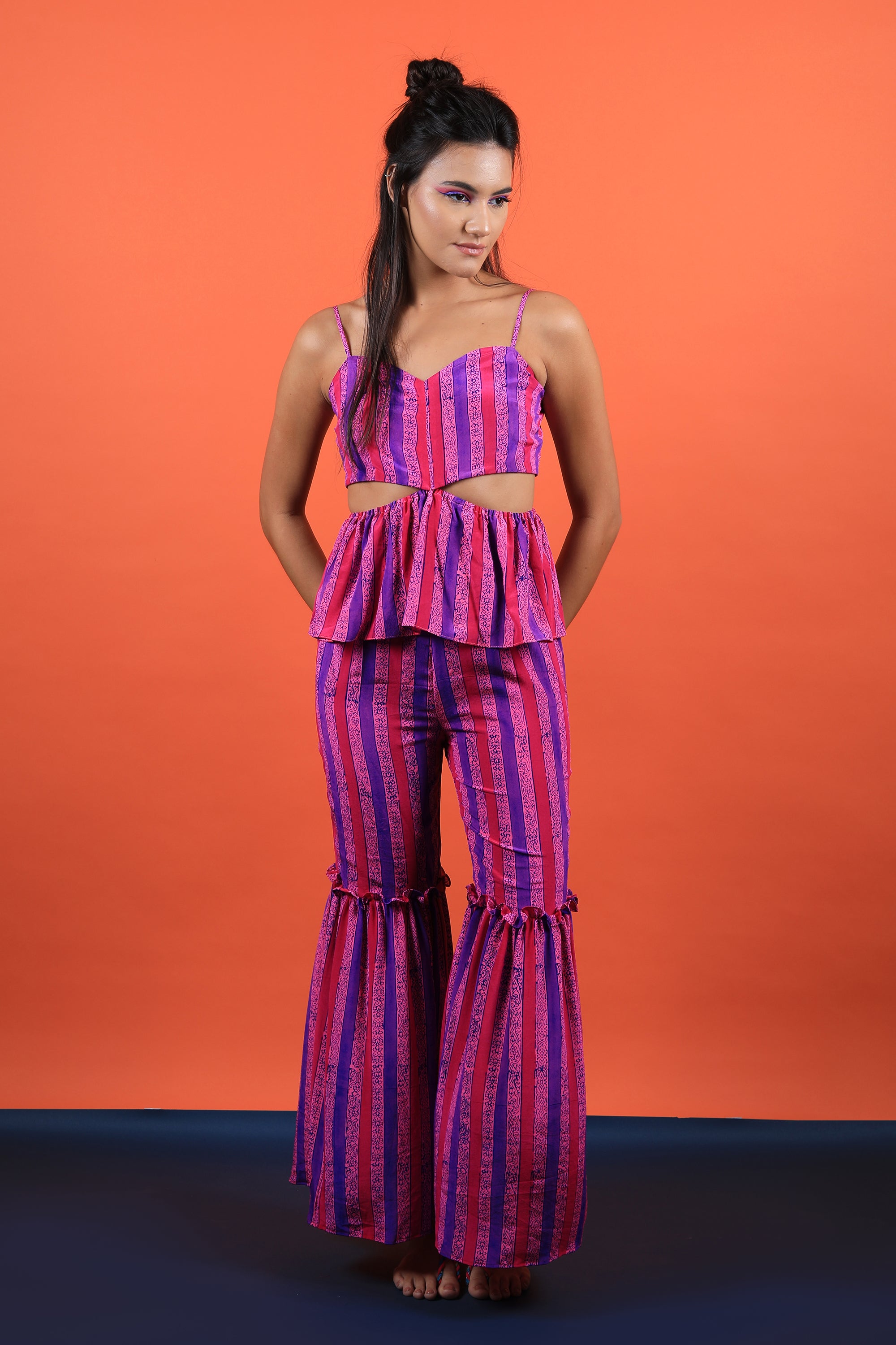 Strappy Cut Out Top With Fit & Flared Pants Set