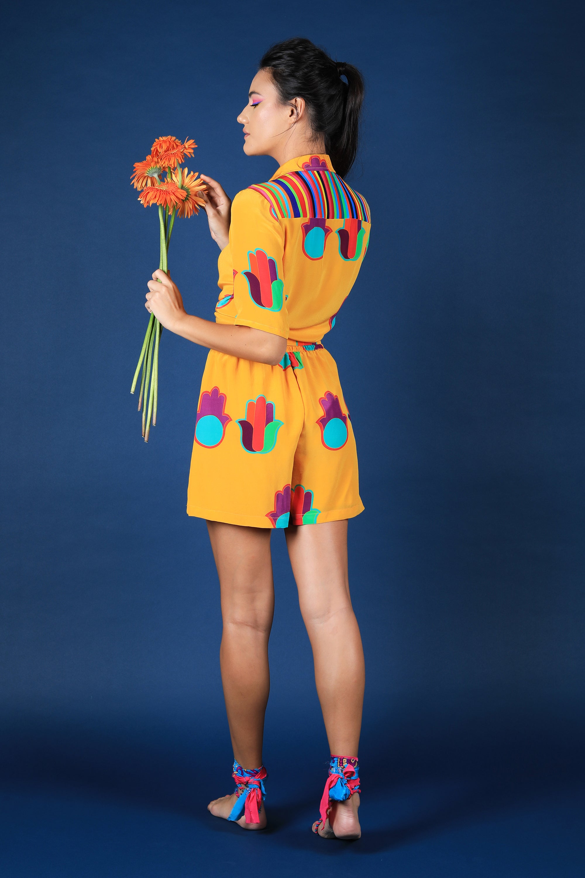 Mustard Hamsa Print Knot Shirt & Shorts