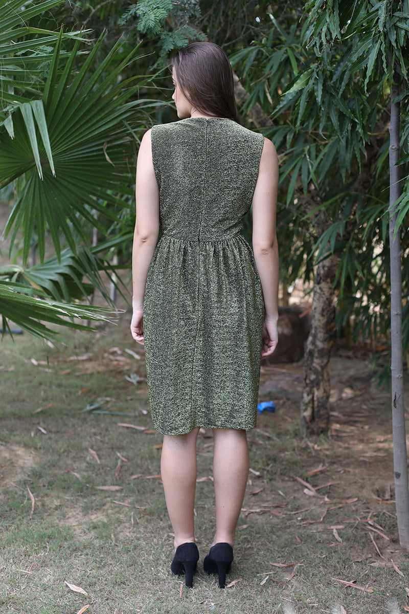 Low V Neck Metallic Dress