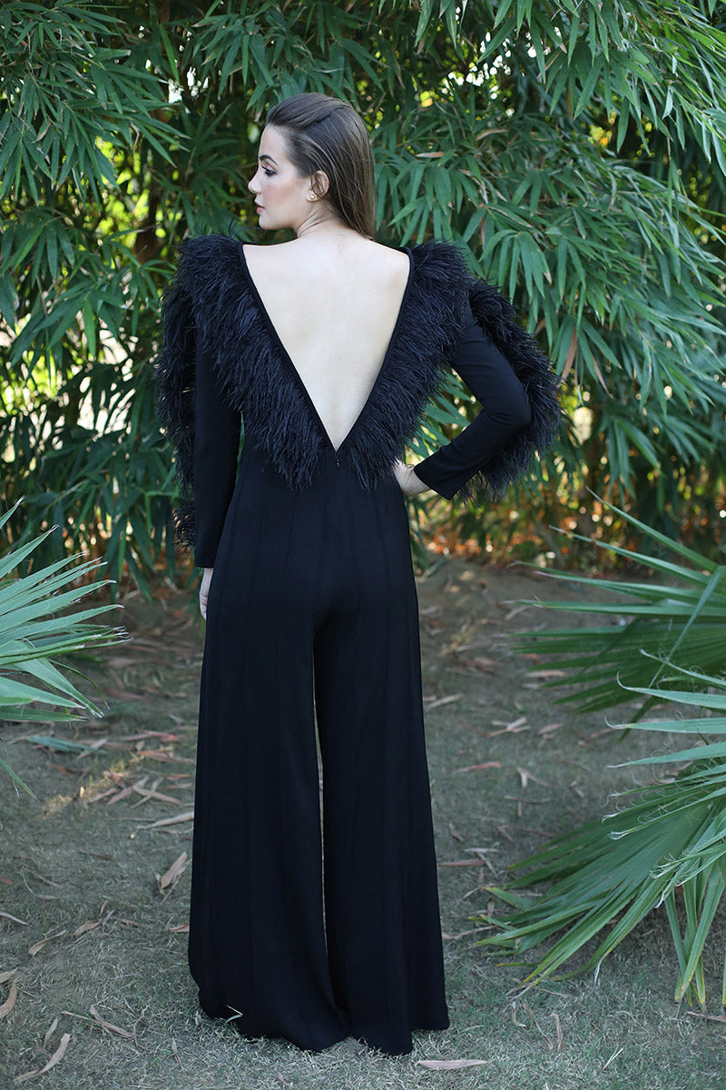 Black Bateau Neck Jumpsuit