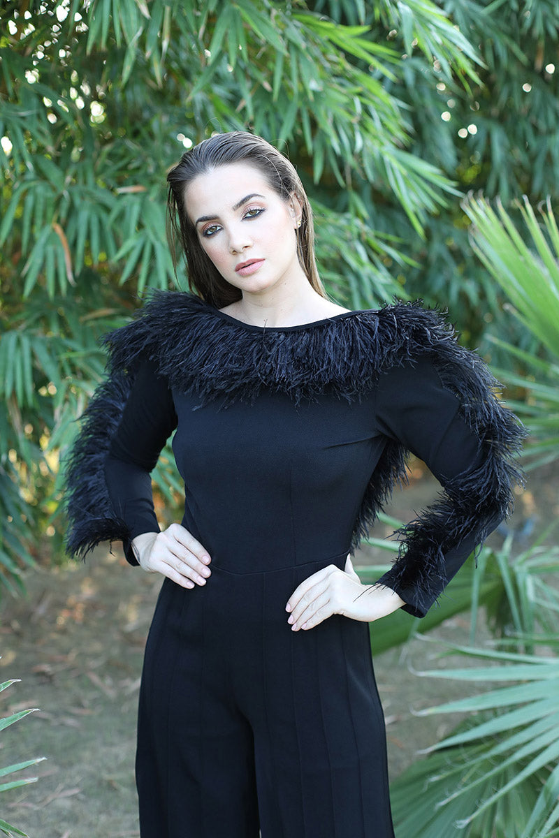 Black Bateau Neck Jumpsuit