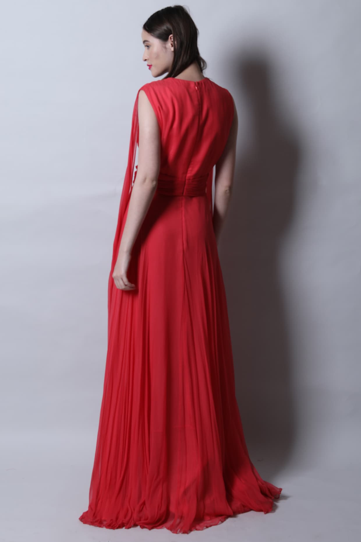 Fit & Flared Maxi Gown With Drapes