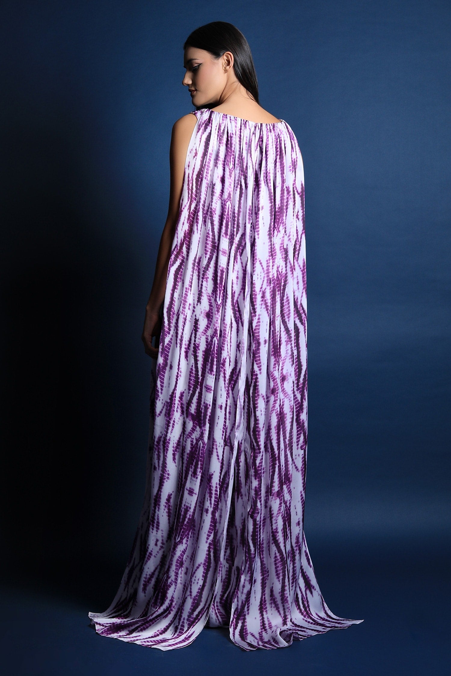 V Overlapping Neck Gown With Drapes & Cut Outs