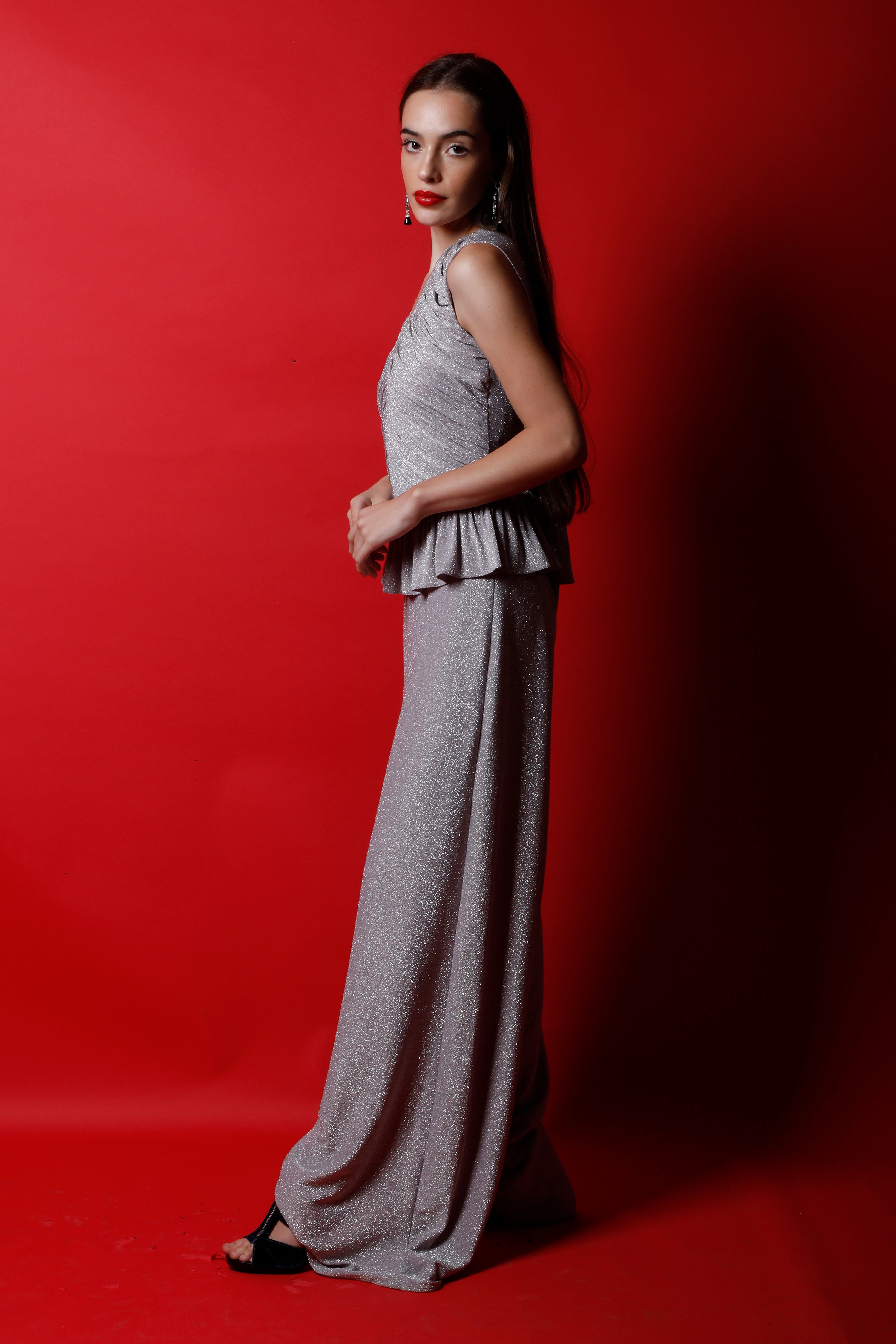 V Neck Peplum Jumpsuit
