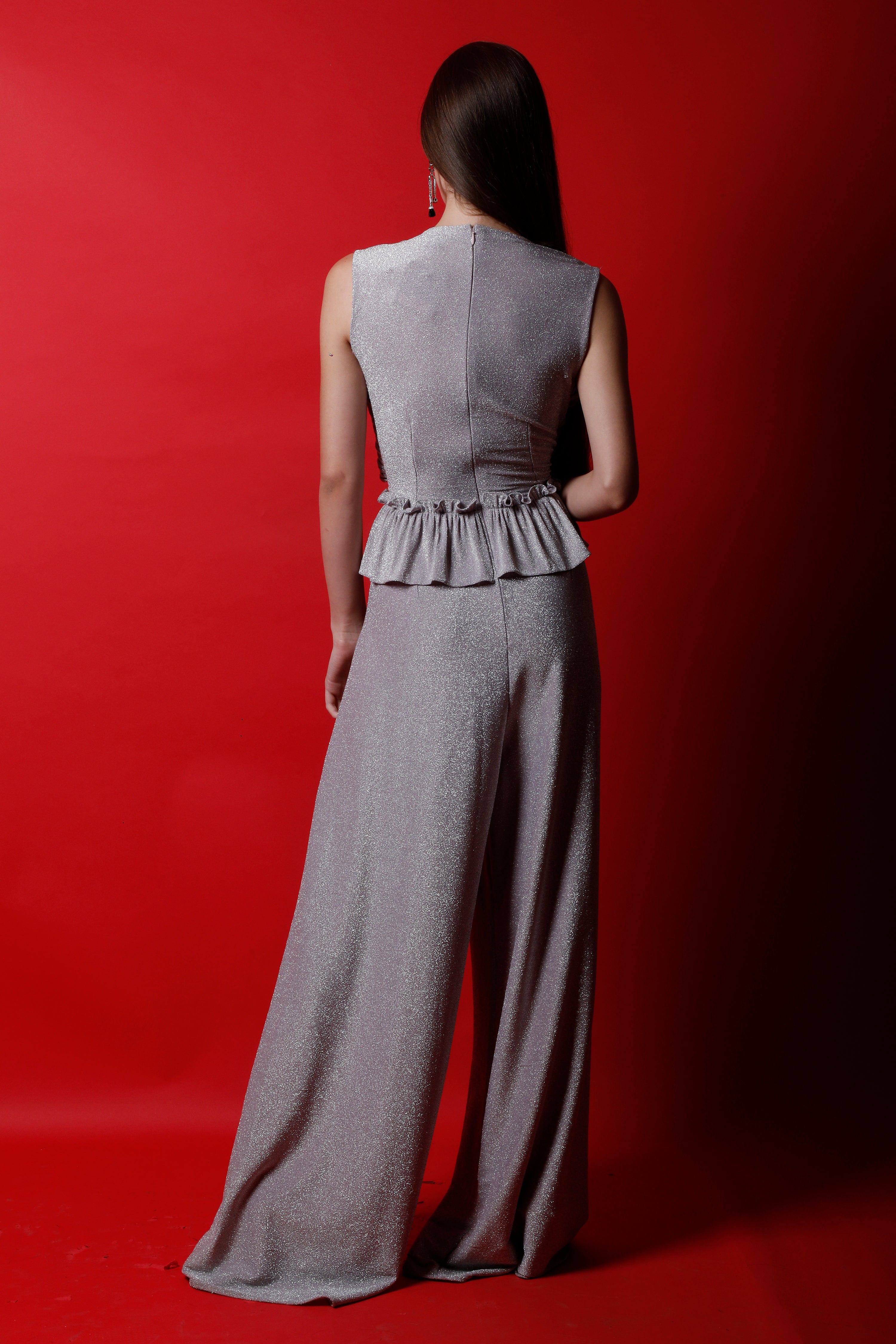 V Neck Peplum Jumpsuit