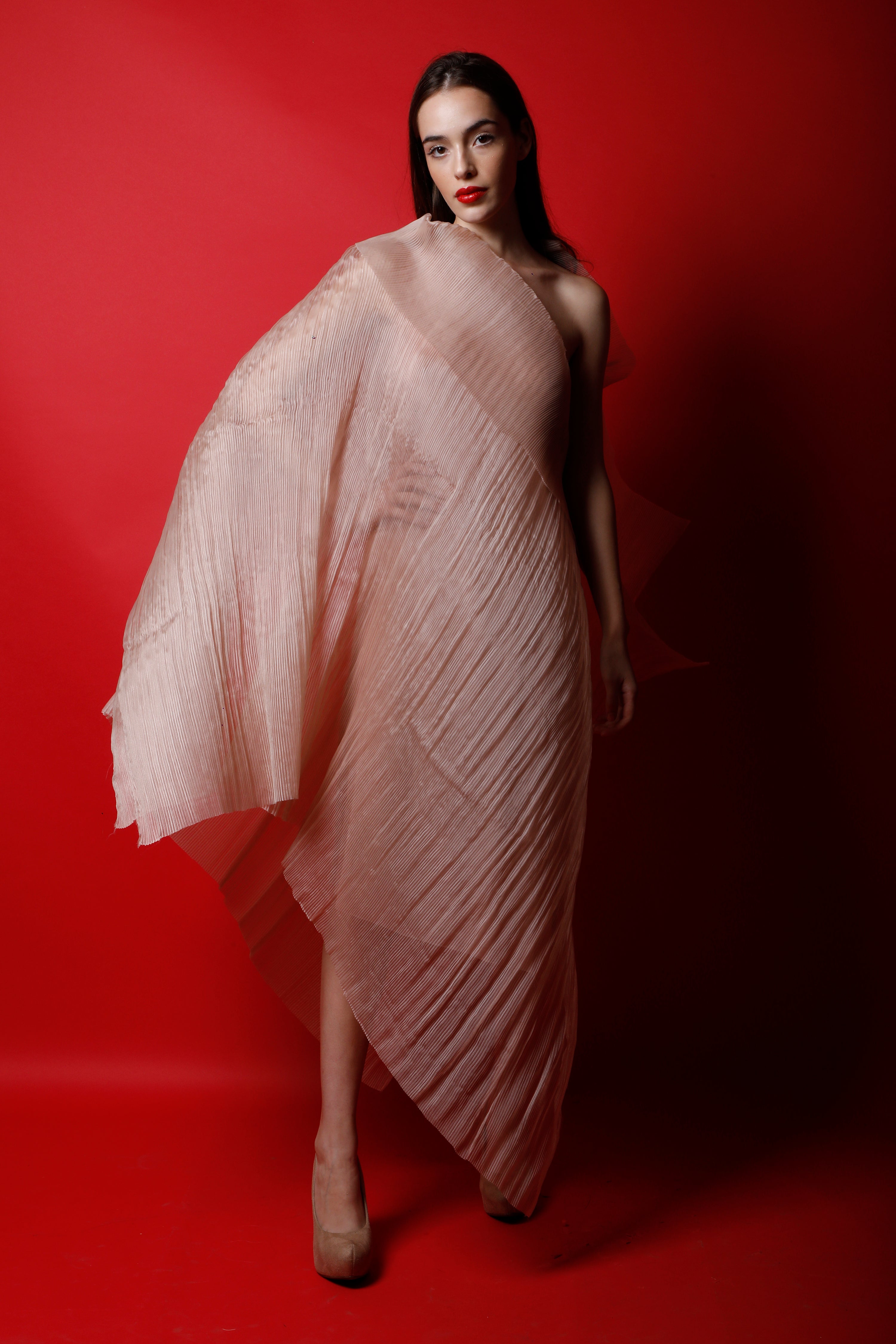 One Shoulder Pleated Asymmetrical Flare Dress
