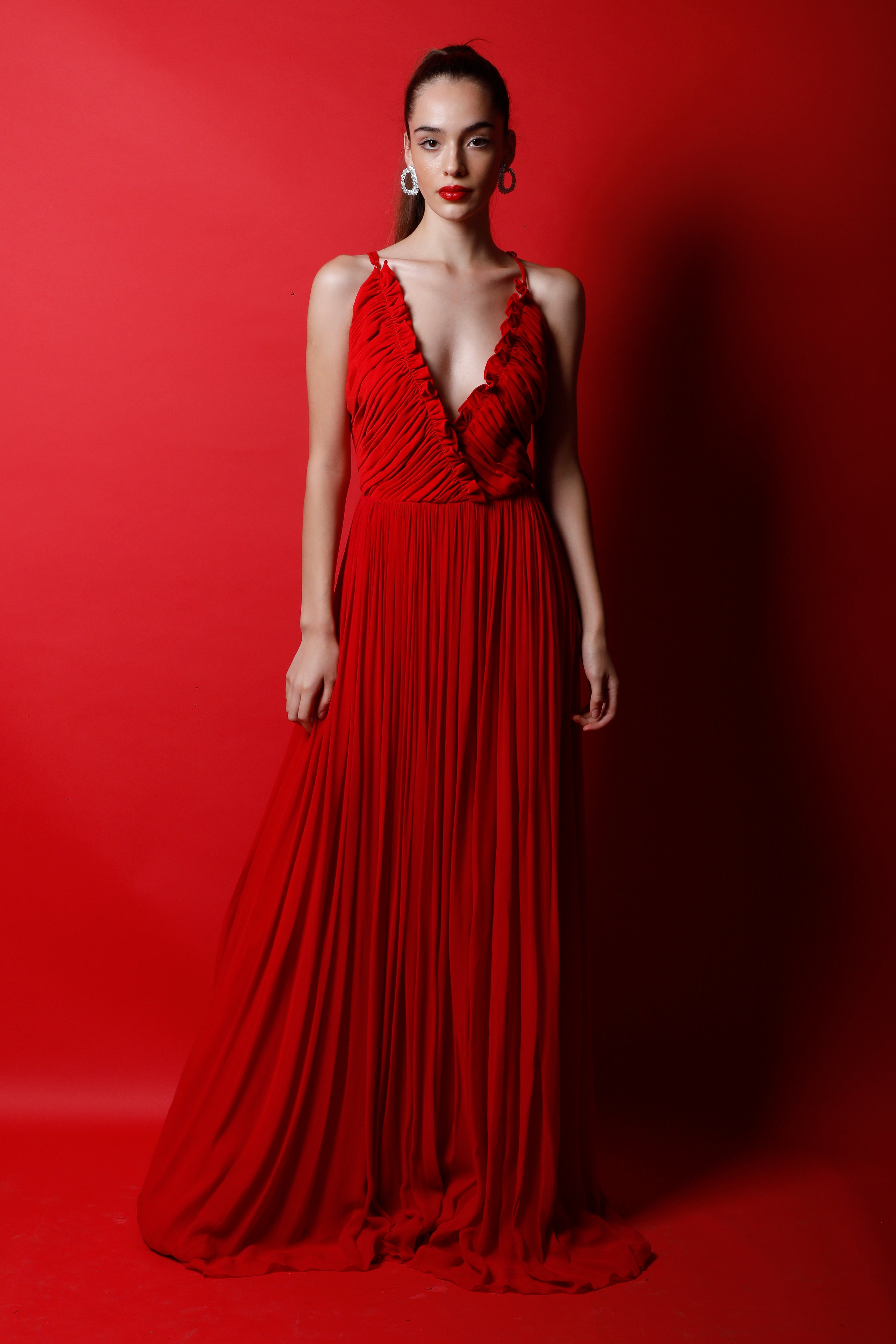 Strappy Inverted Ruched Maxi Gown