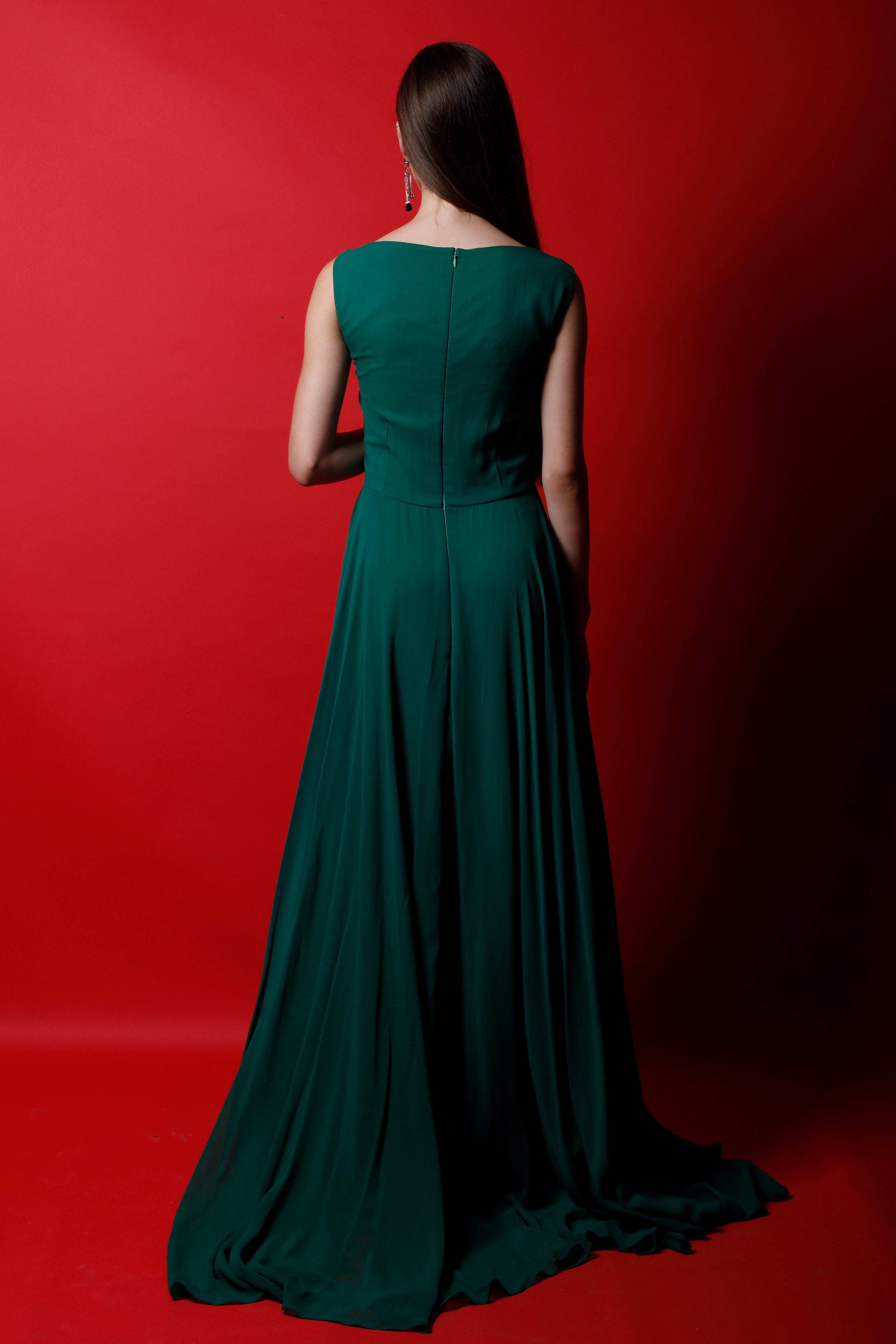 V Neck Ruched Empire Cut Maxi Gown