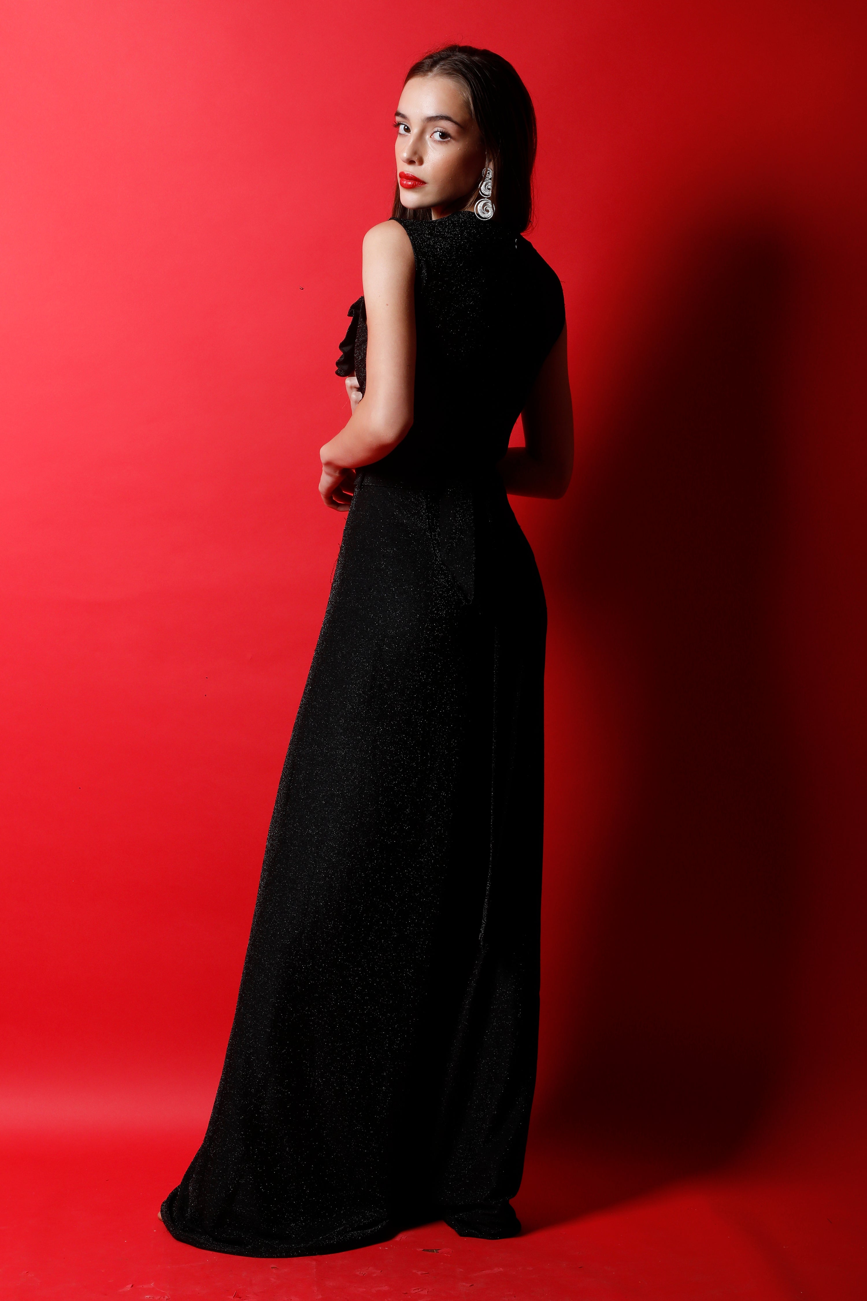 Black Fan Pleated Detail Jumpsuit