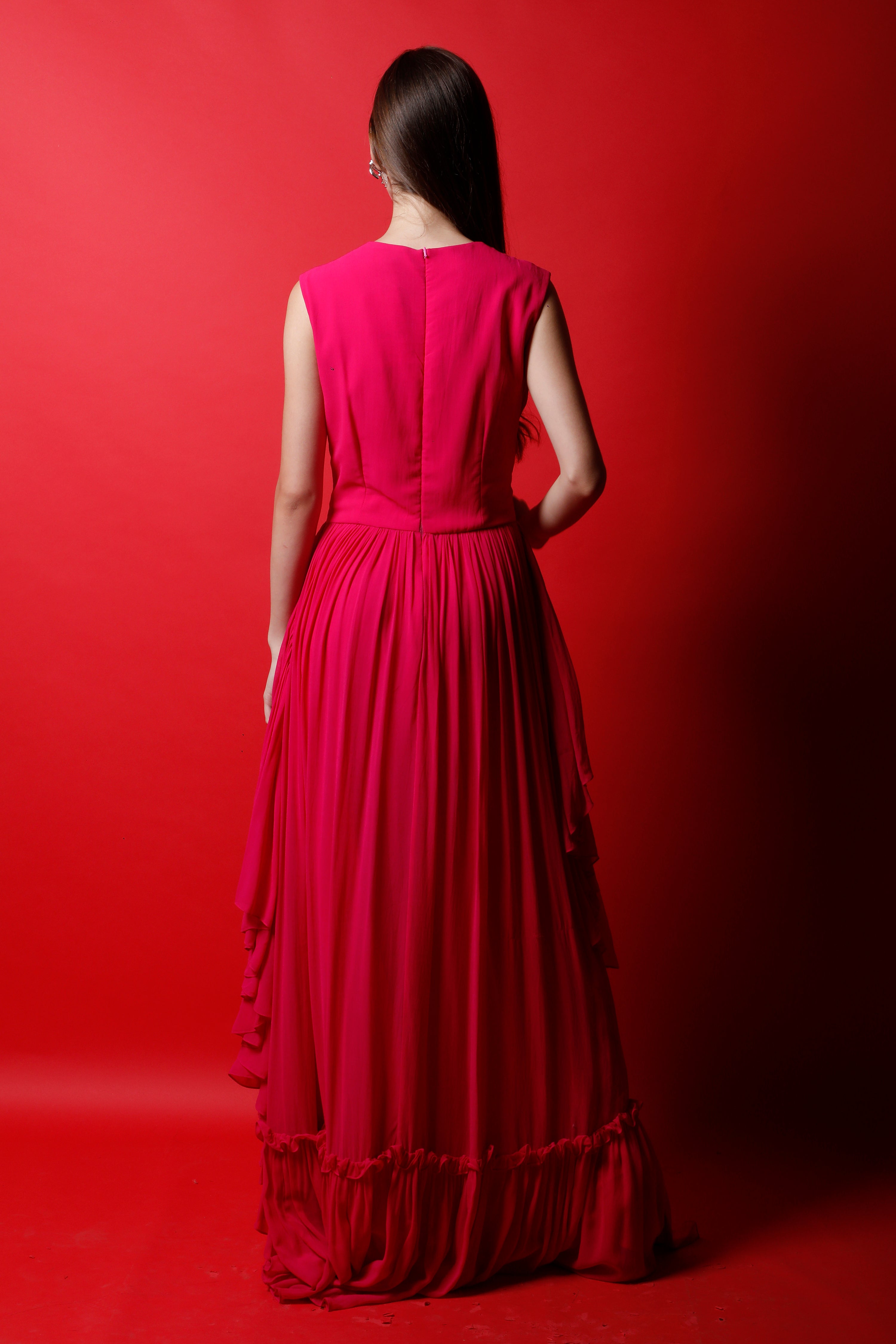 V Neck Tiered Maxi Gown