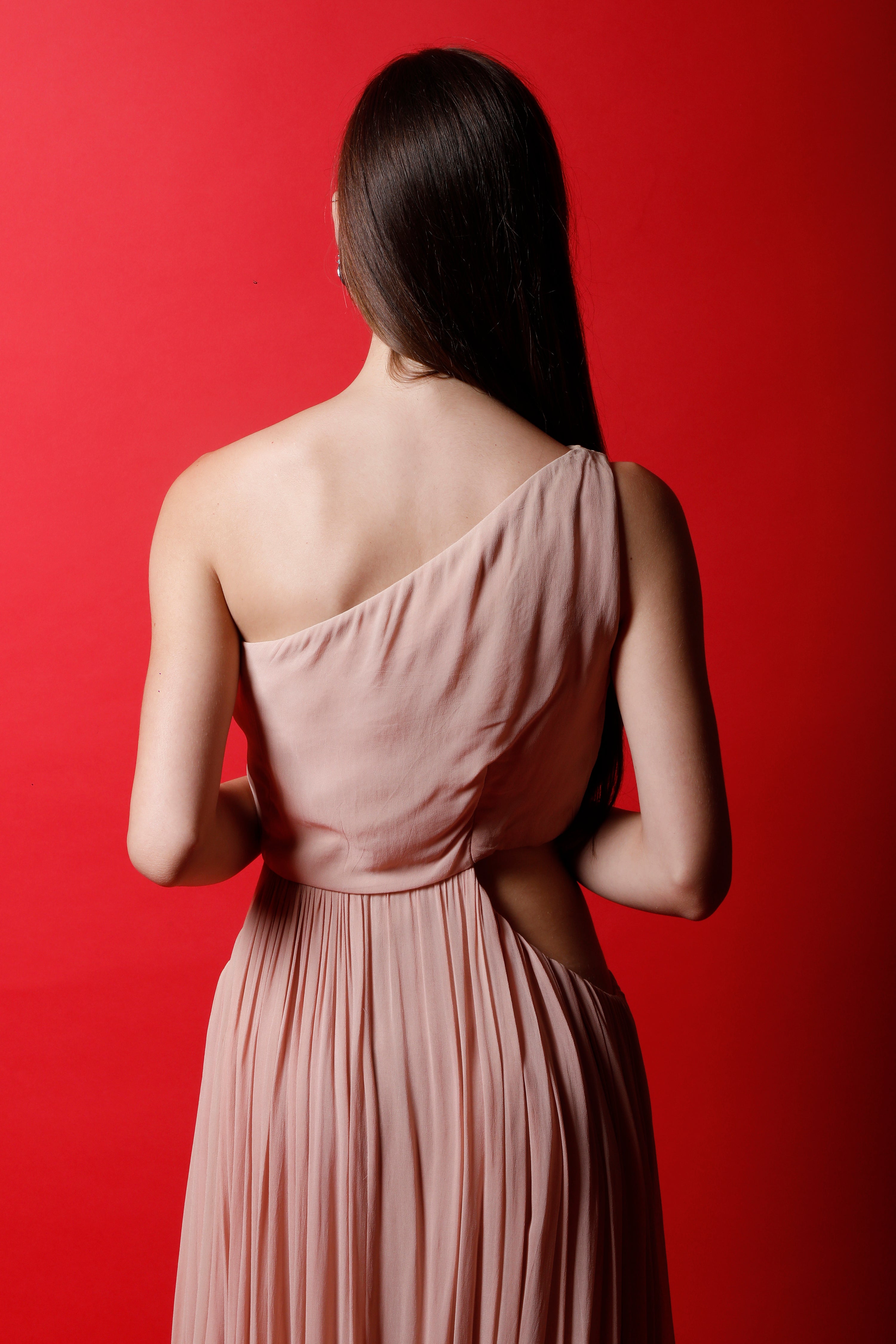 One Shoulder Ruched Gown with Side Cut Outs