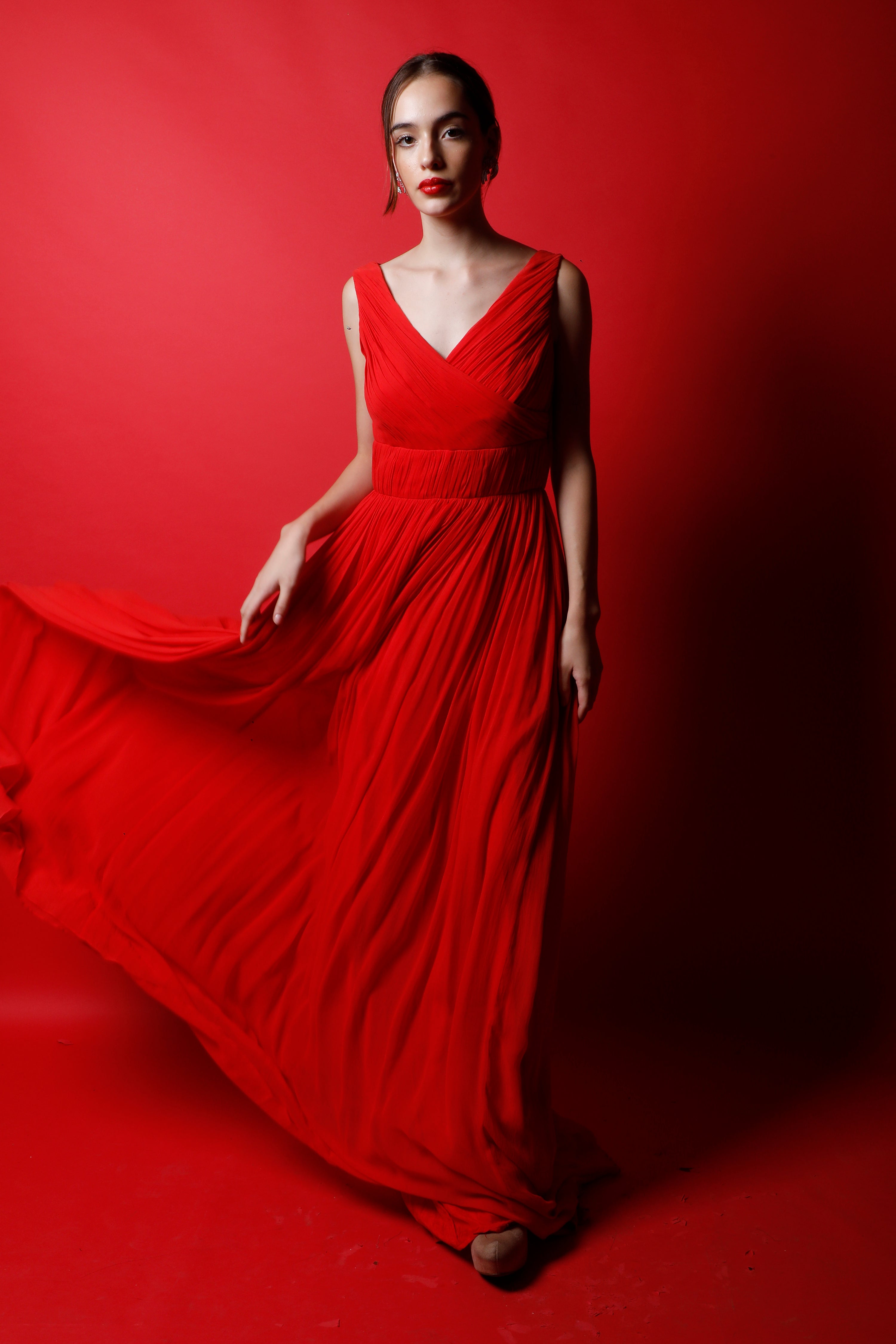 Overlapping Neck Ruched Maxi Gown