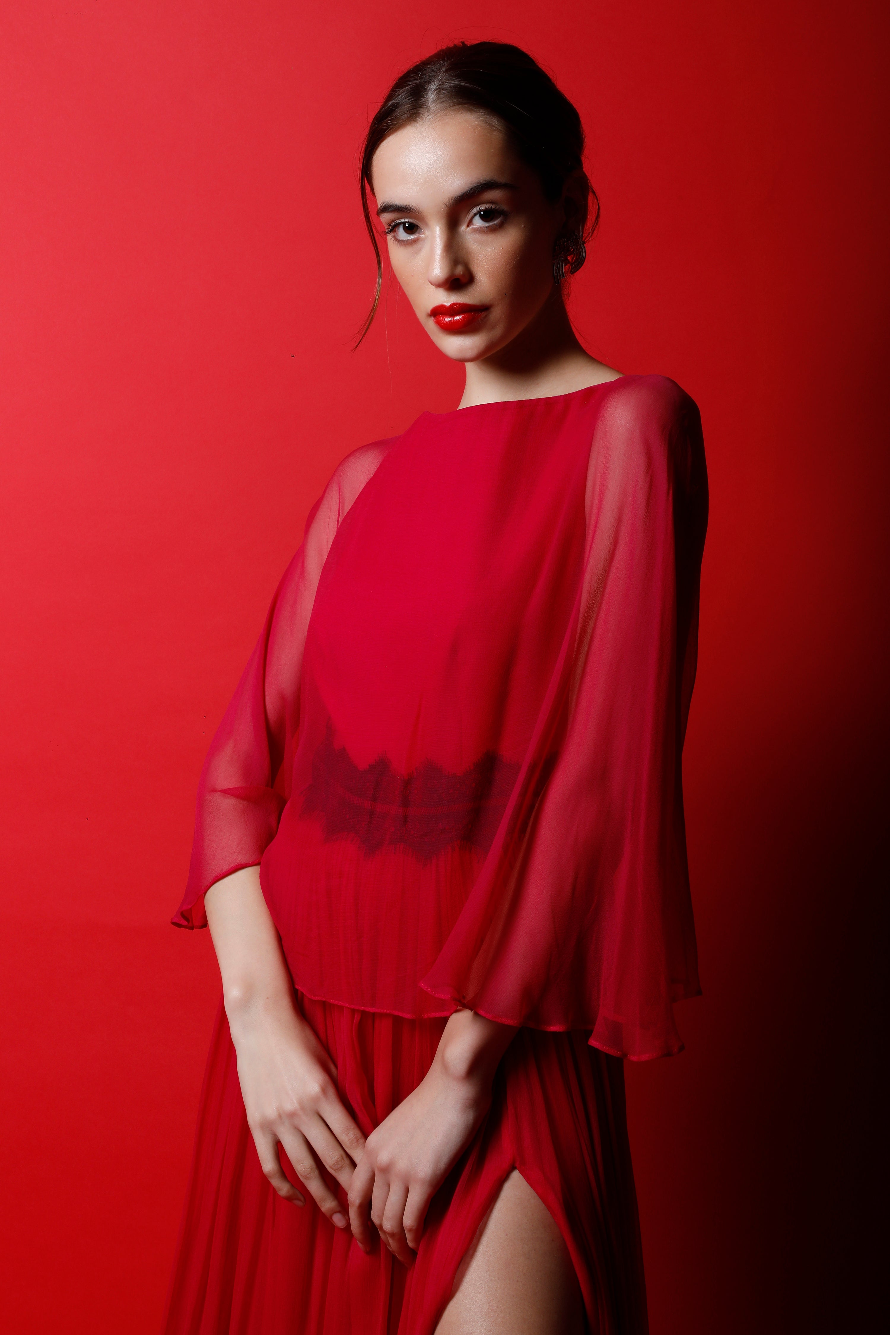 Maxi Gown with Cape & Applique Lace Band