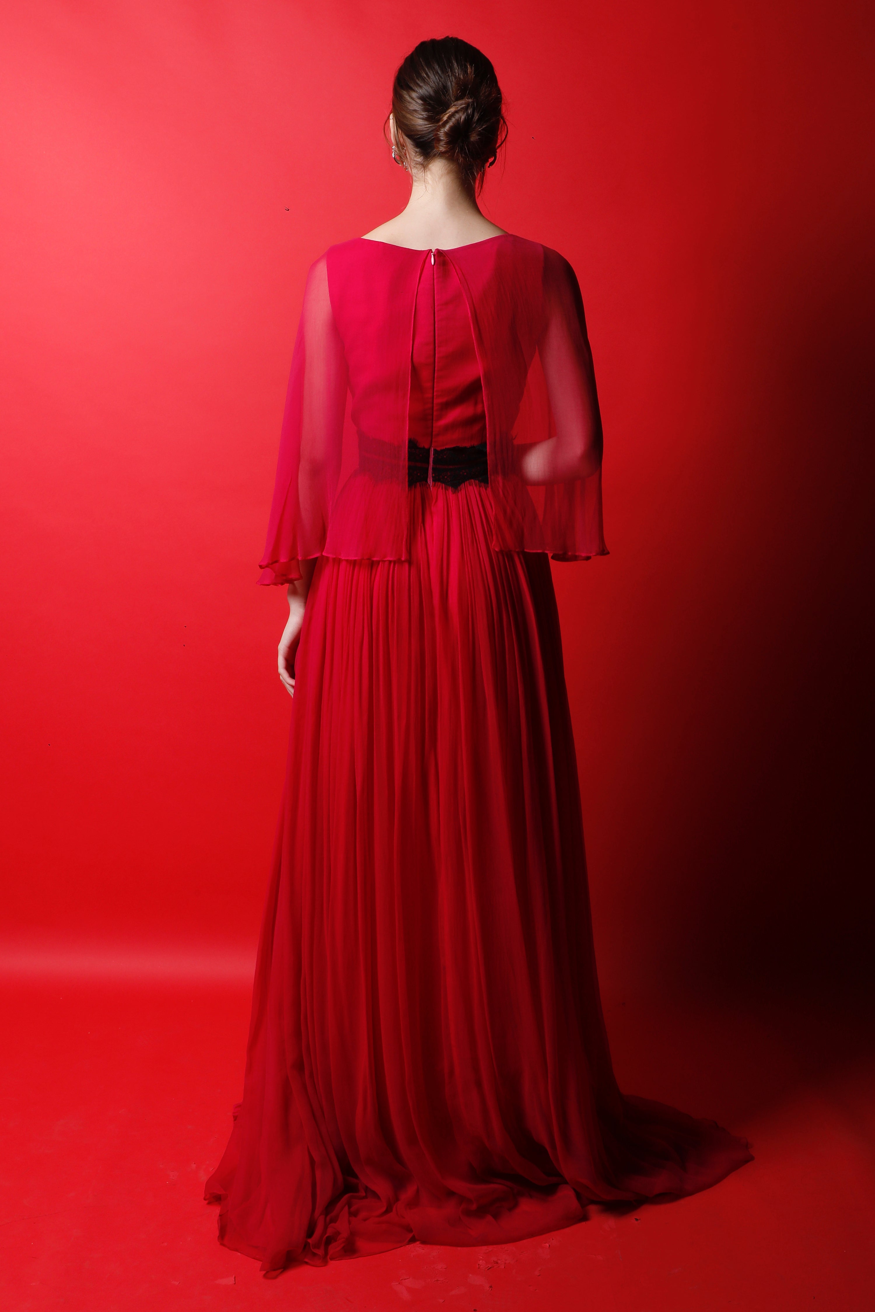 Maxi Gown with Cape & Applique Lace Band