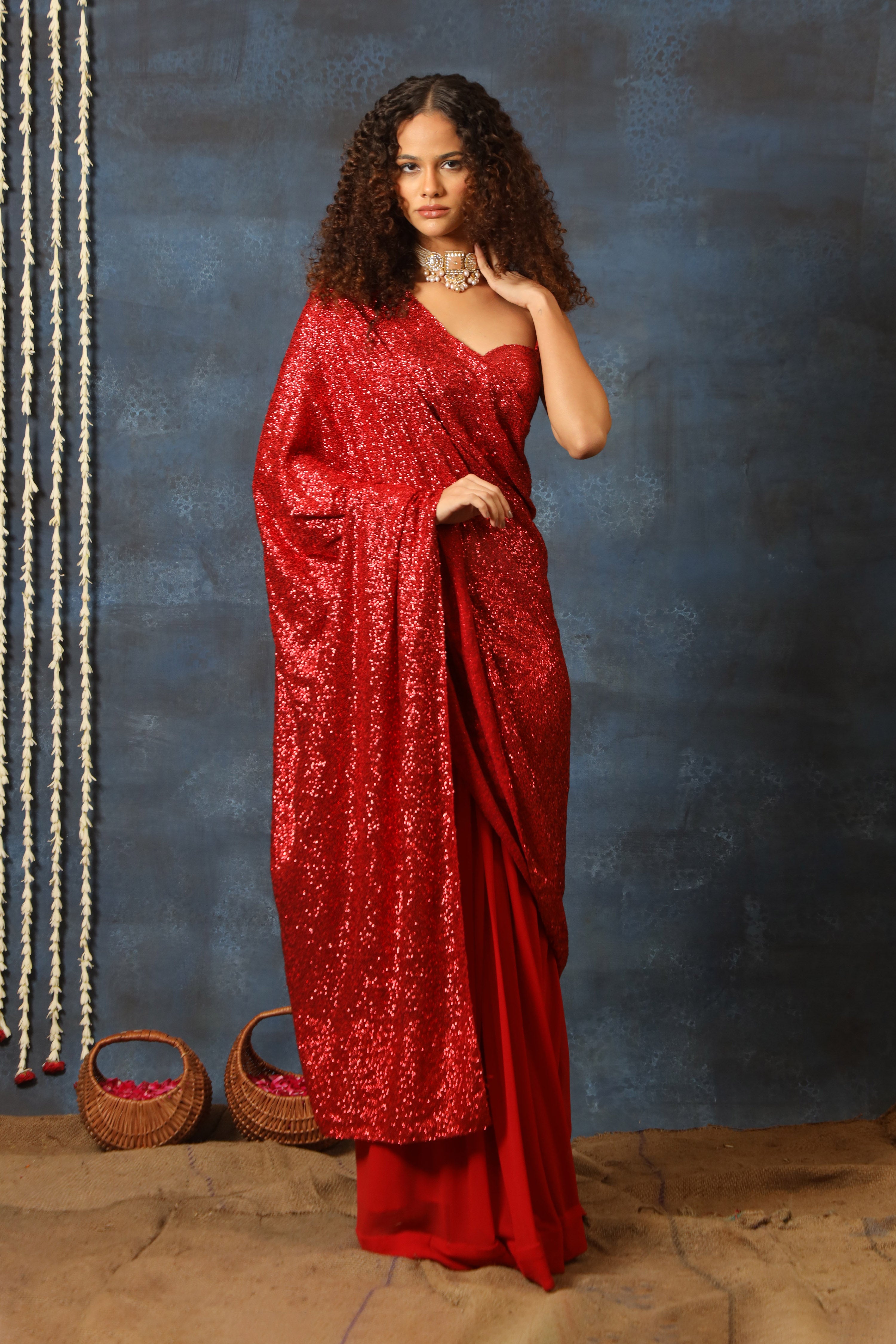 Pre Stitched Sequins Saree